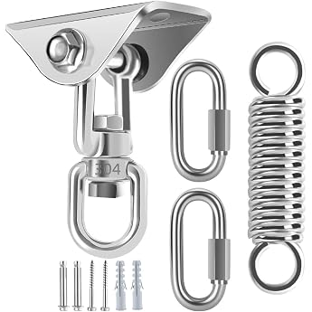 Ceiling Hook Hanging Chair Swing Spring 450 kg 360  Rotating Heavy Duty Ceiling Mount Stainless Steel Punch Bag Holder Swing Hook Suspension Hook with 3 Carabiner Hooks for Hanging Chair Punch Bag Yoga Towel
