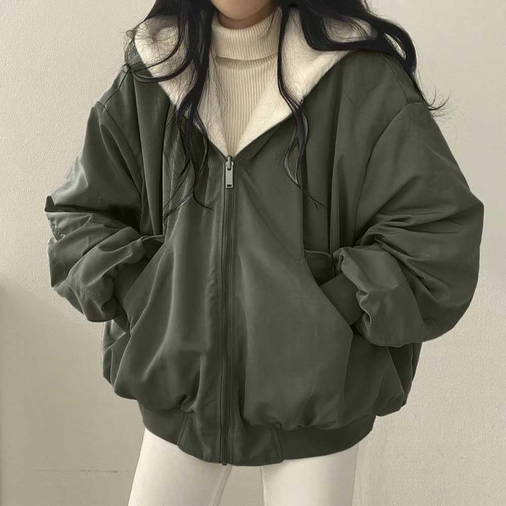 Genérico Chaqueta Mujer Invierno Corta,Chaqueta De Lana Para Mujer Con Doble Capa De Lana Gruesa Y Capucha