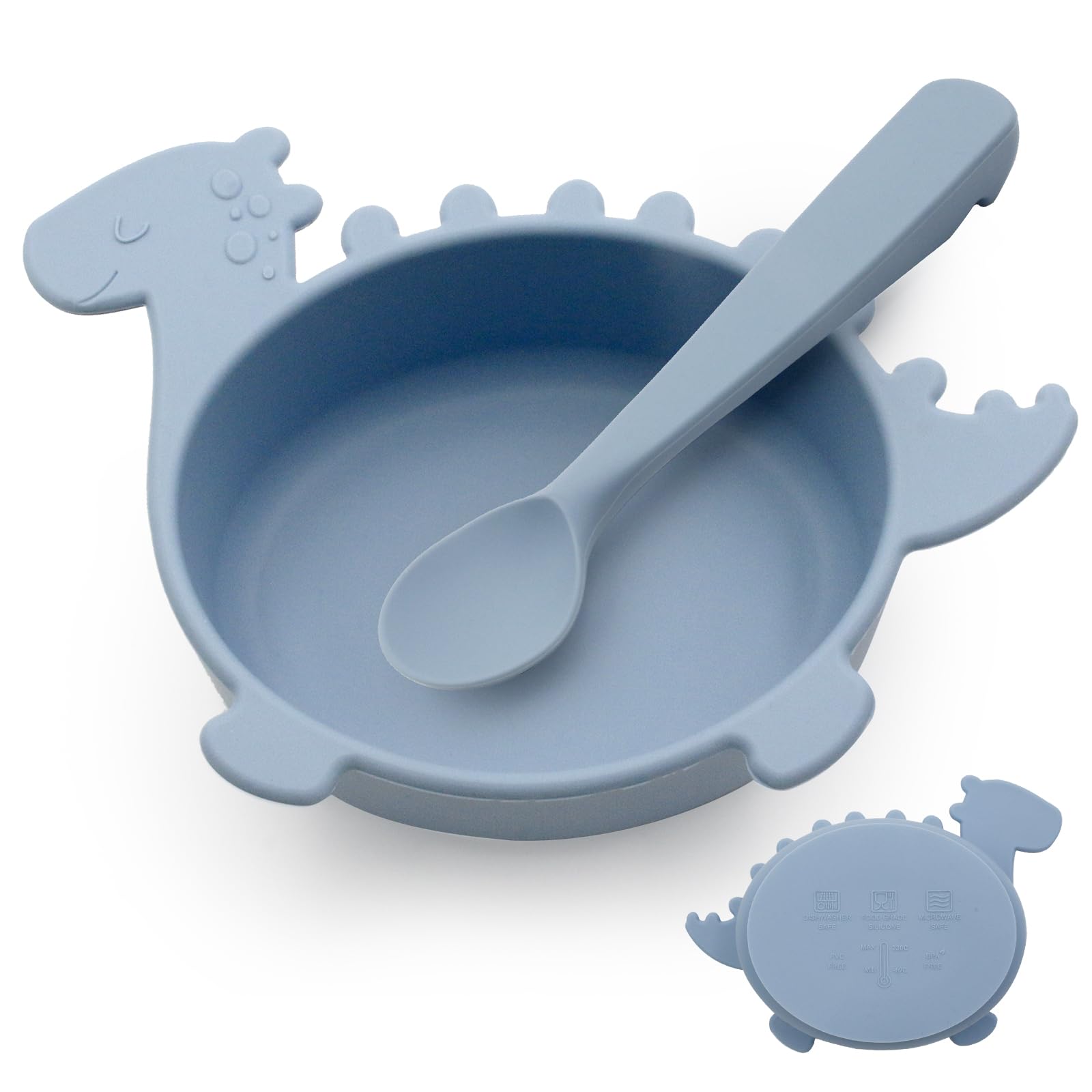Baby LED Weaning Bundle, Silicone Suction Bowl, Spoons, Bib & Cup, Develops Self Feeding Skills, Dishwasher Safe (Blue