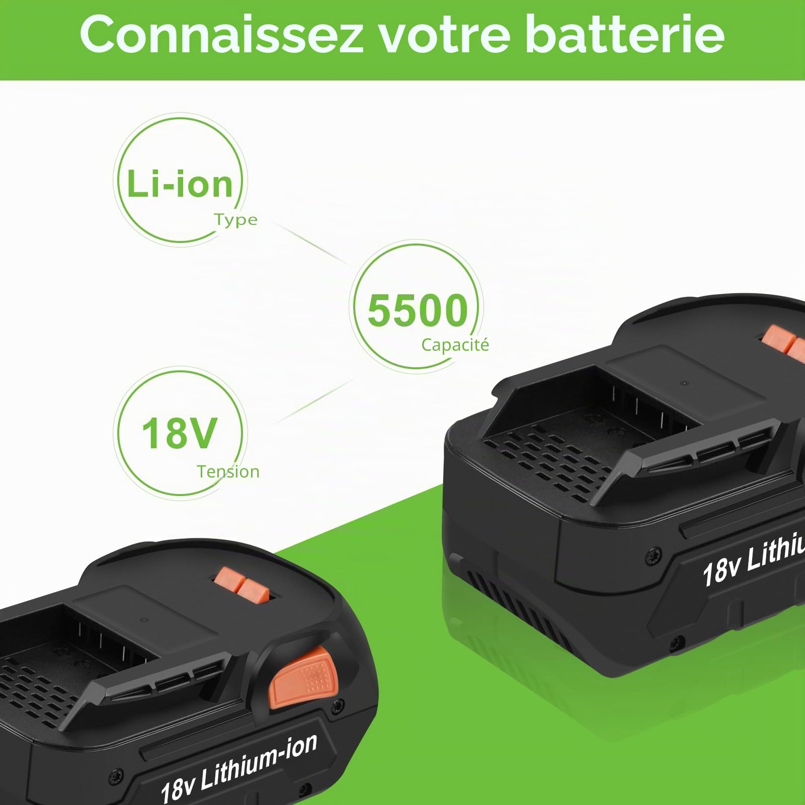 Li-ION 18 V 5500 mAh Batterie Compatible avec AEG 18V Batterie L1850R L1830 L1815 L1815R L1830R L1840 L1840R pour Ridgid 18 V R840083 R840085