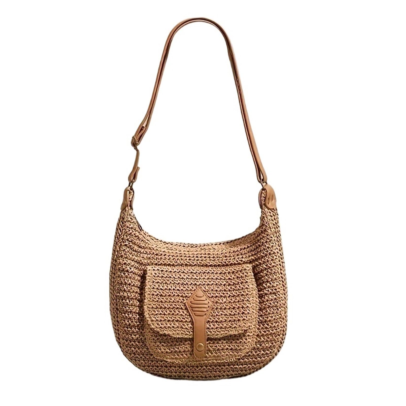 Lovssu Women's Khaki Large Capacity Woven Straw Crossbody Bag, Saddle Dumpling Shape Hobo Satchel, Ideal For Vacation Travel Shopping(Khaki)