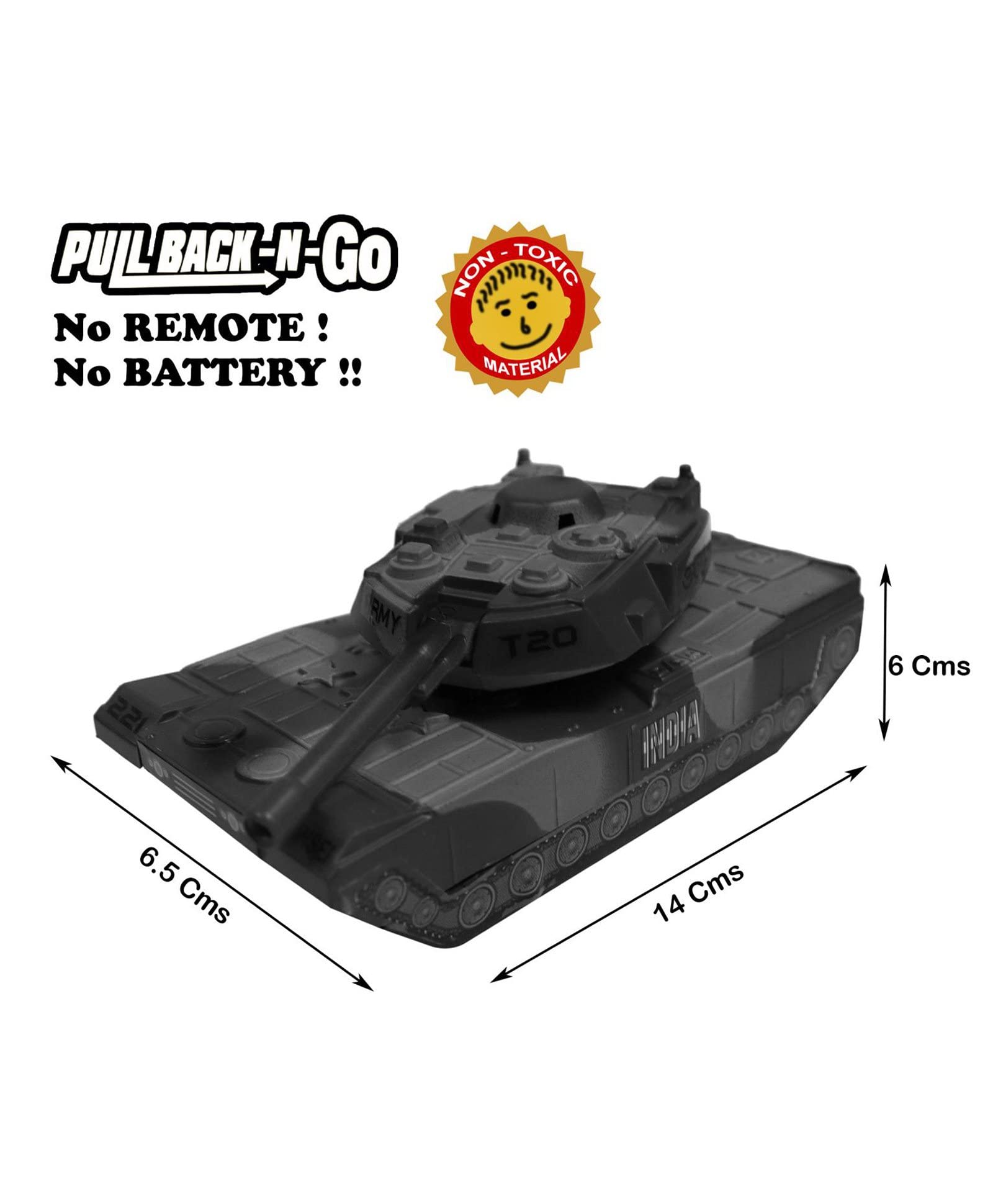 Shinsei Battle Tank T-20 Maintenance Free Pullback Spring Action Race Toy Gift for Boys 3+ Years. Strong ABS Plastic, NO Sharp Edges, BIS Certified. Pack of 1, Color Brown 1