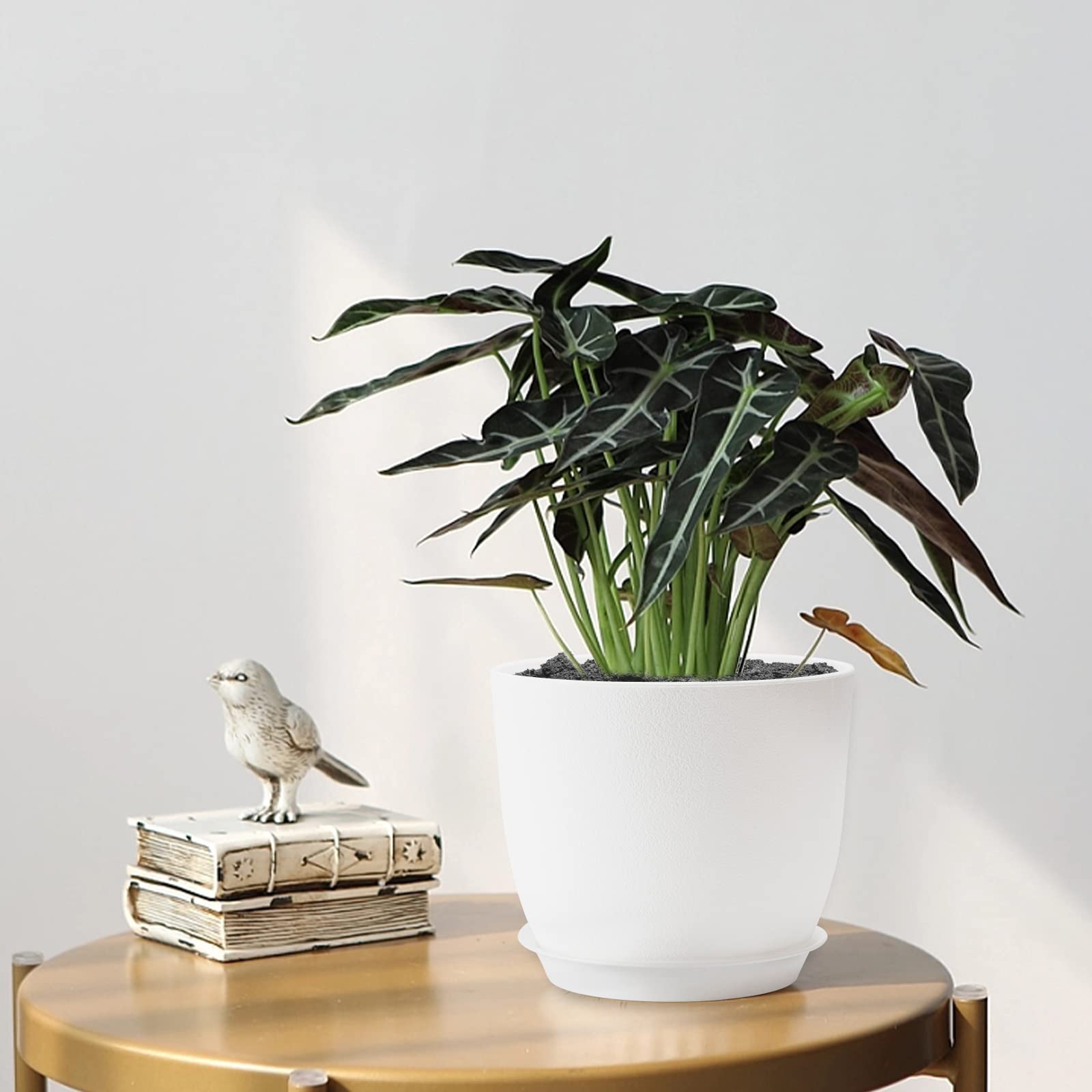 FORAGIFT 25/23/20cm Pots de Fleurs Intérieur, 3 Pcs Modernes en Plastique avec Trous de Drainage et Plateau pour Plantes D'intérieur, Blanc