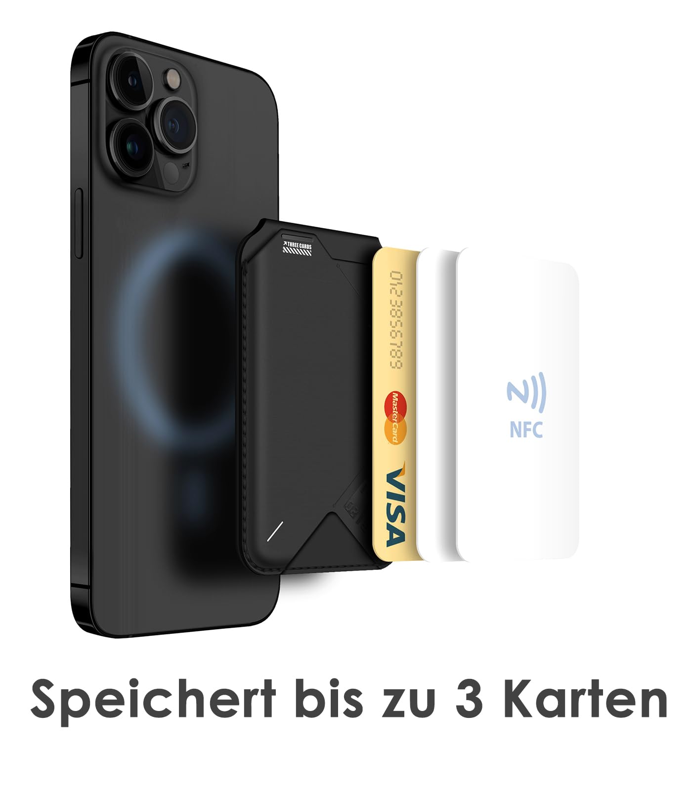 Aulumu G02 MagSafe Wallet Ständer 2-in-1 Verstellbarer Kartenhalter, Offenes ID-Fenster, Magnetische Handy-Brieftasche zum Aufkleben für iPhone 17/16/15/14/13 Serie, Schwarz
