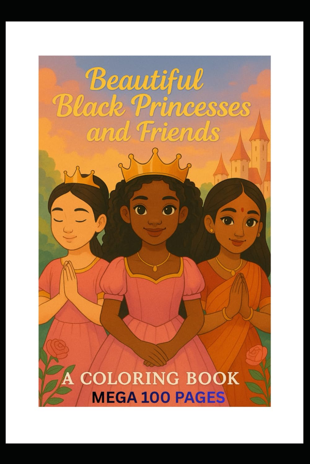 Beautiful Black Princesses and friends- MEGA 100 page Coloring book: MEGA 100 page Coloring book