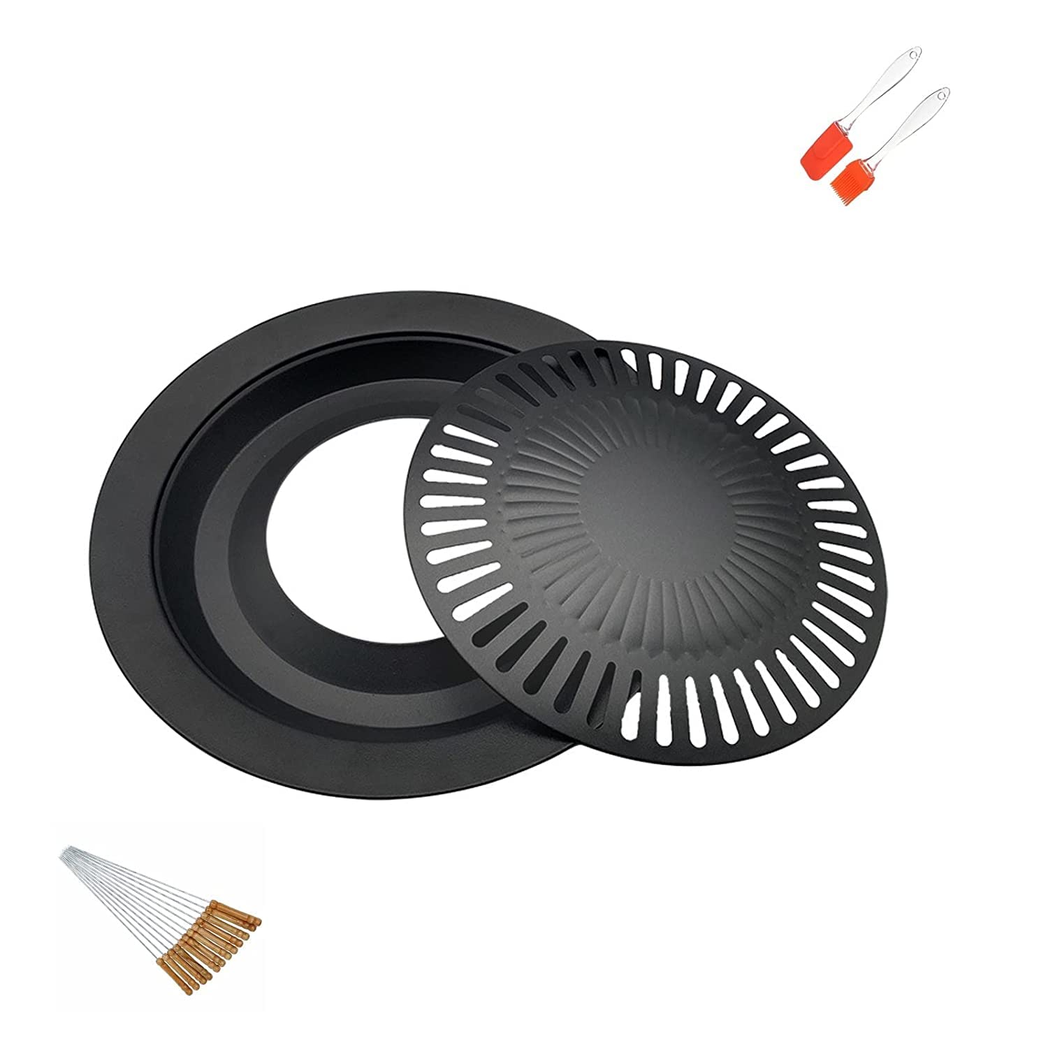 SKYLIGHT Non Stick Barbecue Gas on Grill Set Baking Tray Smokeless Barbecue griller Tandoor Cook Indoor Outdoor Home Gas Stove bbq for Meat/Vegetables with 12 Skewers, Brush & Spatula (32CM)