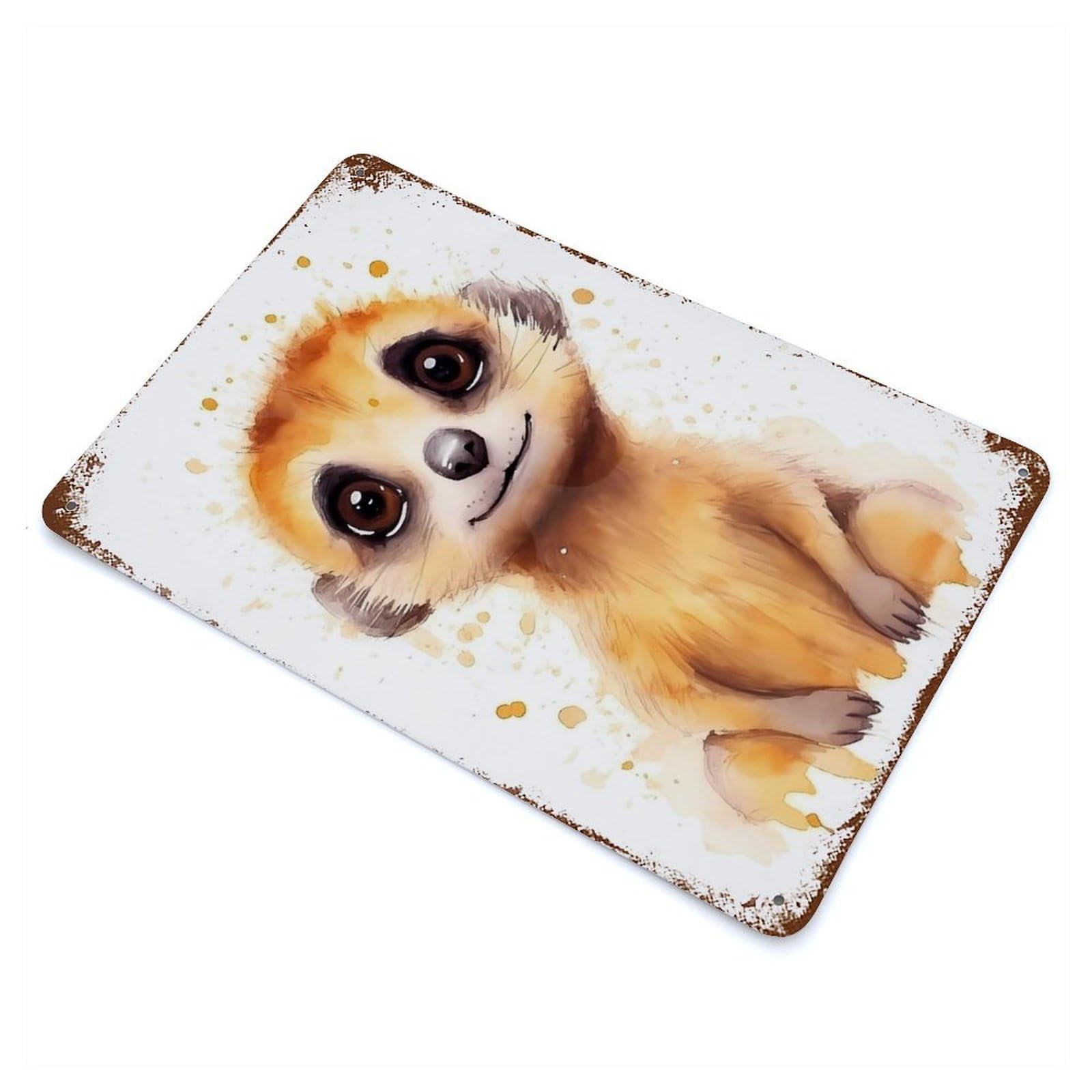 Meerkat Watercolors Weathered Tin Sign 11.8"x7.9", Ideal for Shed, Workshop And Garage Wall Decor