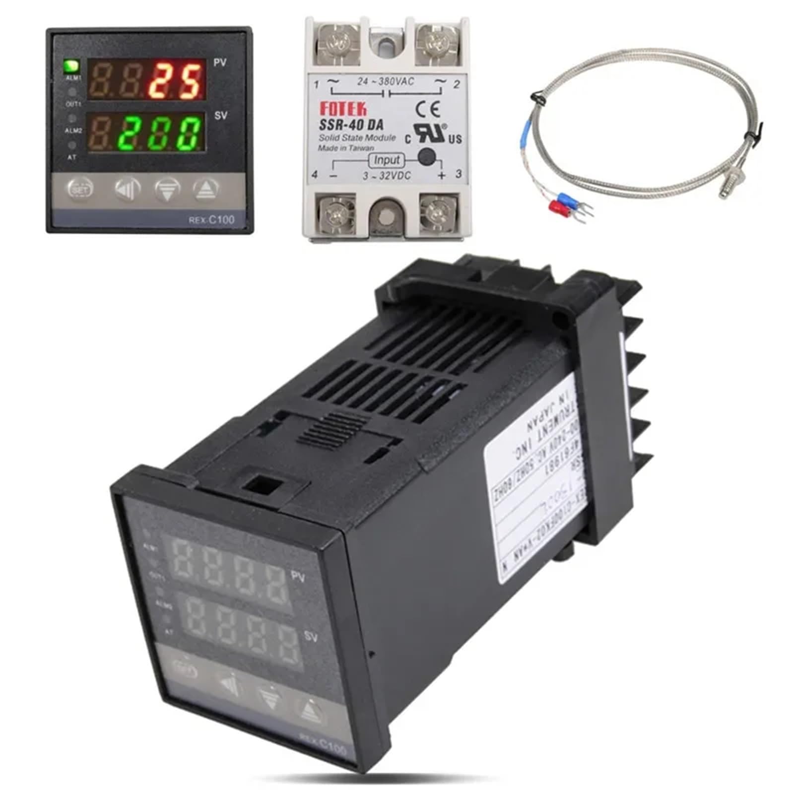 REX-C100 110V a 240V 0 a 1300 grados Sonda de temperatura Alarma Kits de controlador de temperatura PID digital con sensor de sonda tipo K(0-1300 Degree)