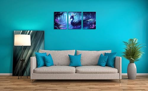 Miniatura 4 de Arte de pared de dragón psicodélico, pintura al óleo de dragón espíritu azul sobre lienzo, arte de pared para decoración moderna del hogar con arte