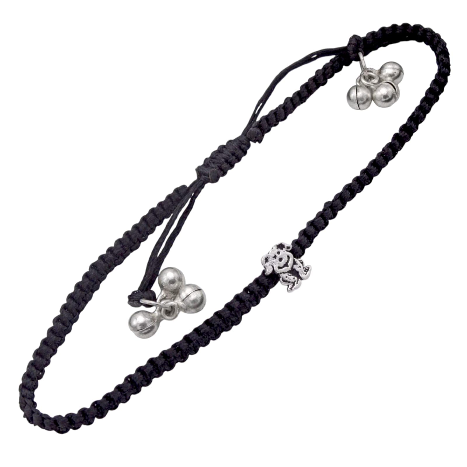 lbv 925 Sterling Silver Doggy charm in black thread with tewlve beads Single Anklet for Women/Girls Free Size Adjustable Comfortable-picture-11