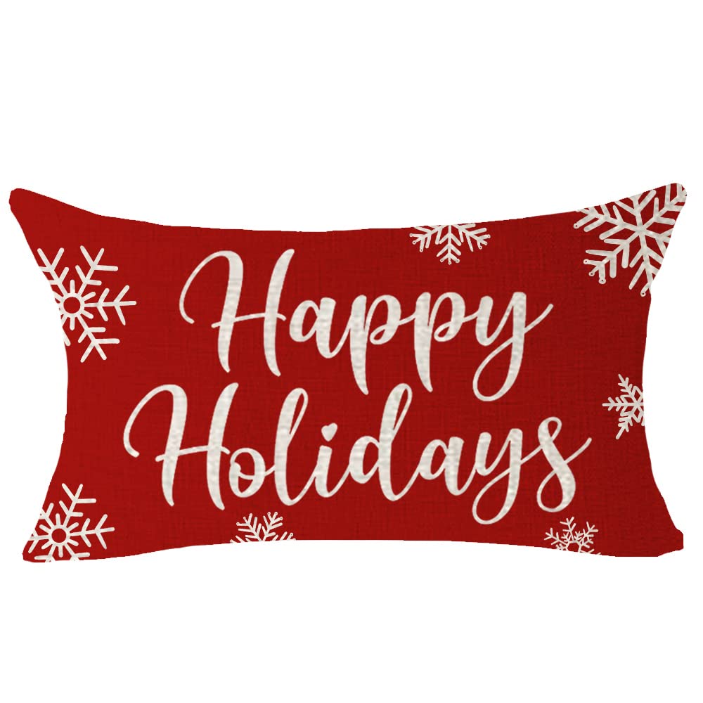 ITFROMerry Christmas Snowflake Winter Blessed Lumbar Cotton Linen Throw Pillow Cover Cushion Case Farmhouse Sofa Waist Decoration 12x20 Inches (Holiday)