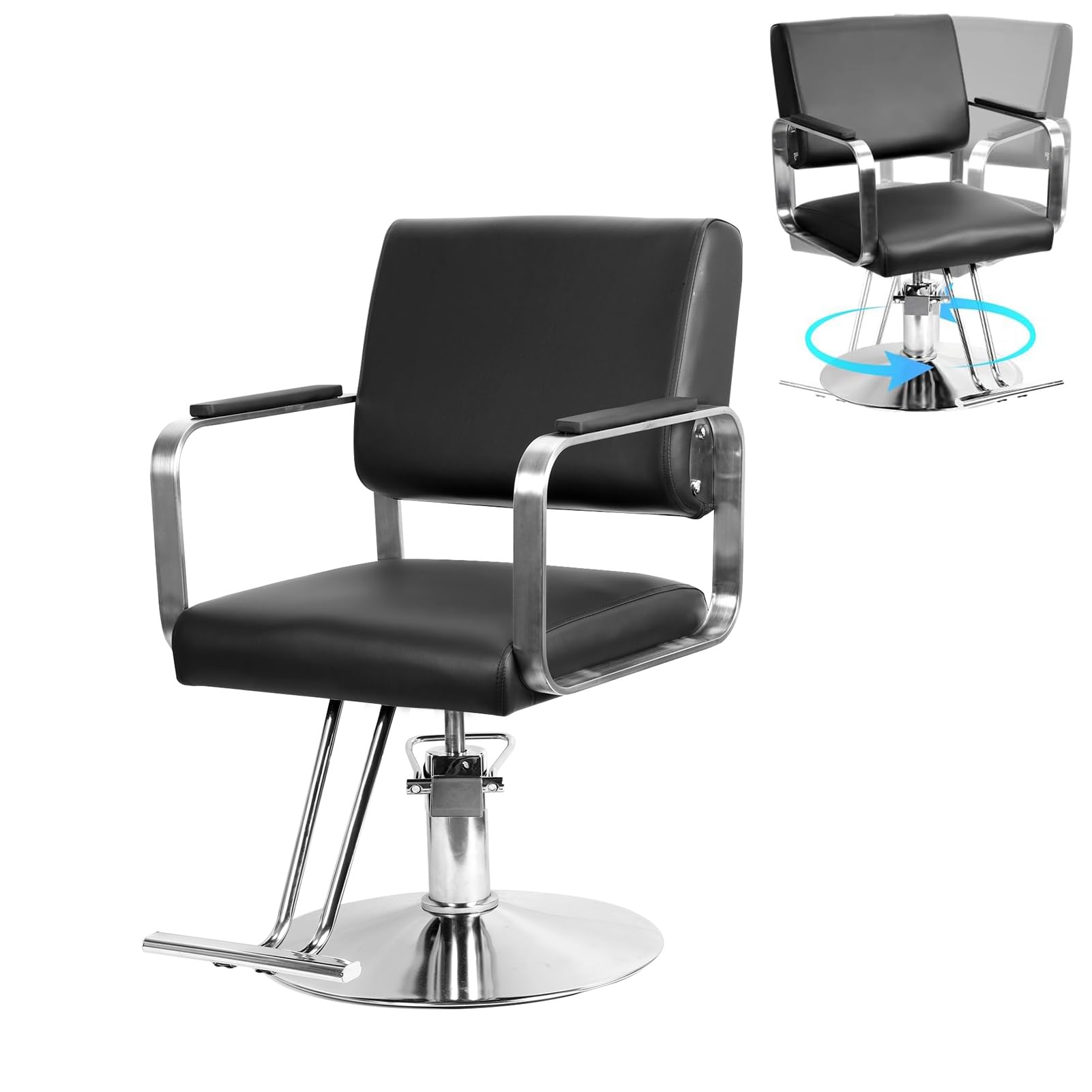 Friseurstuhl 250 kg Tragkraft 360° Drehbar 15cm Höhenverstellbar Hydraulischer Frisörstuhl mit Stahlsockel für Schönheitssalon Tattoo-Studio (Barber Stuhl B)