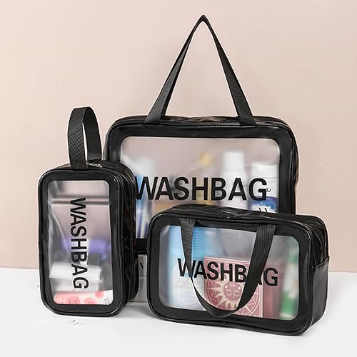 Miniatura 5 de Neceser de viaje de 3 piezas para mujer y hombre, organizador de viaje cosmético impermeable translúcido, accesorios de aseo para artículos de