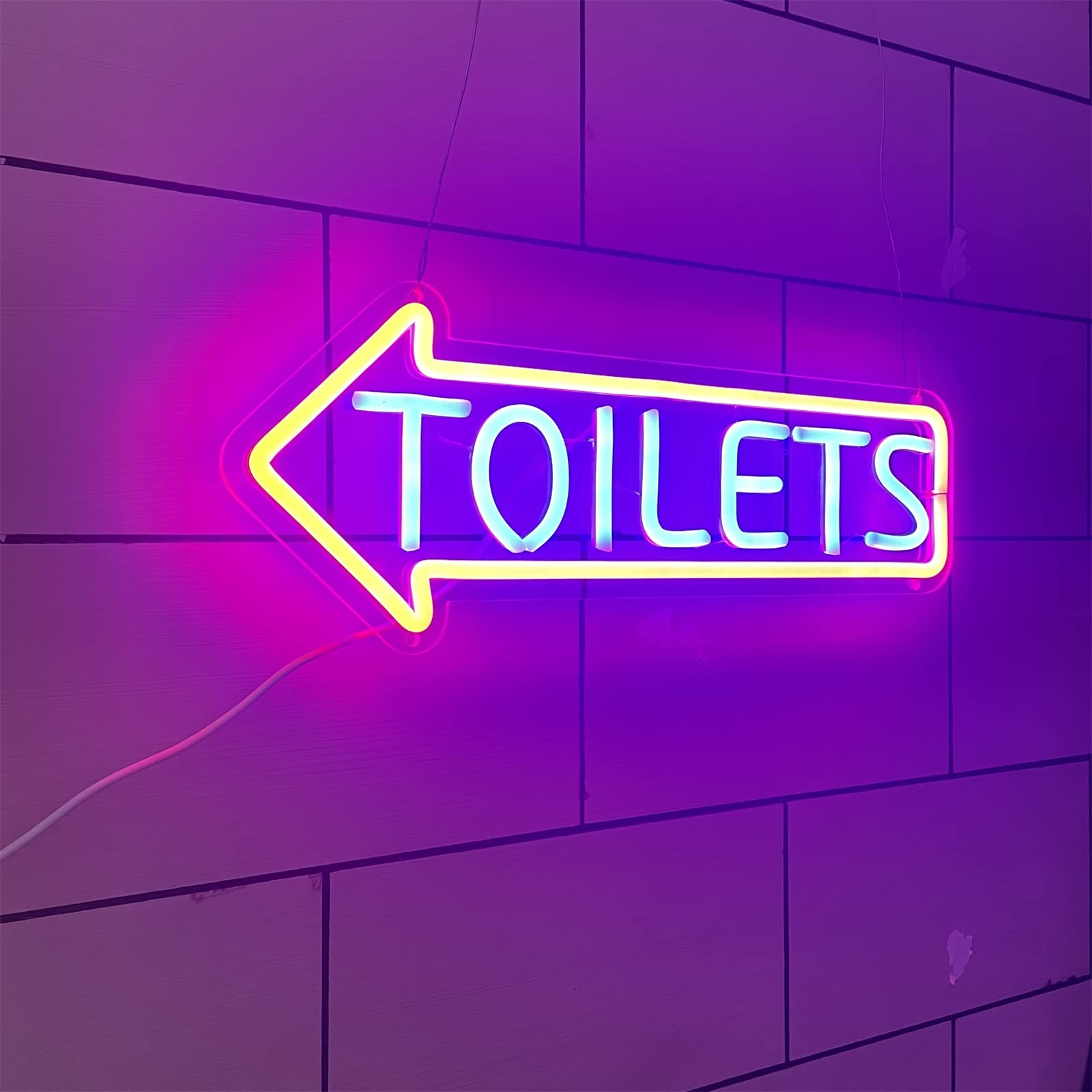 Letrero de neón LED con flecha para inodoro, indicador de entrada de baño, luces de neón, letrero luminoso para colgar en la pared, luces nocturnas,Left,50x19cm