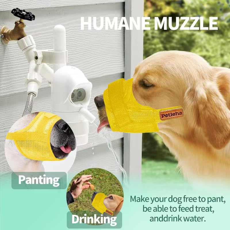 Museruola per Cani,Museruola a Rete Morbida Anti-Morso, Museruola per Animali Domestici con anello regolabile bevibile, per cani di taglia piccola, media e grande (YELLOW, L)