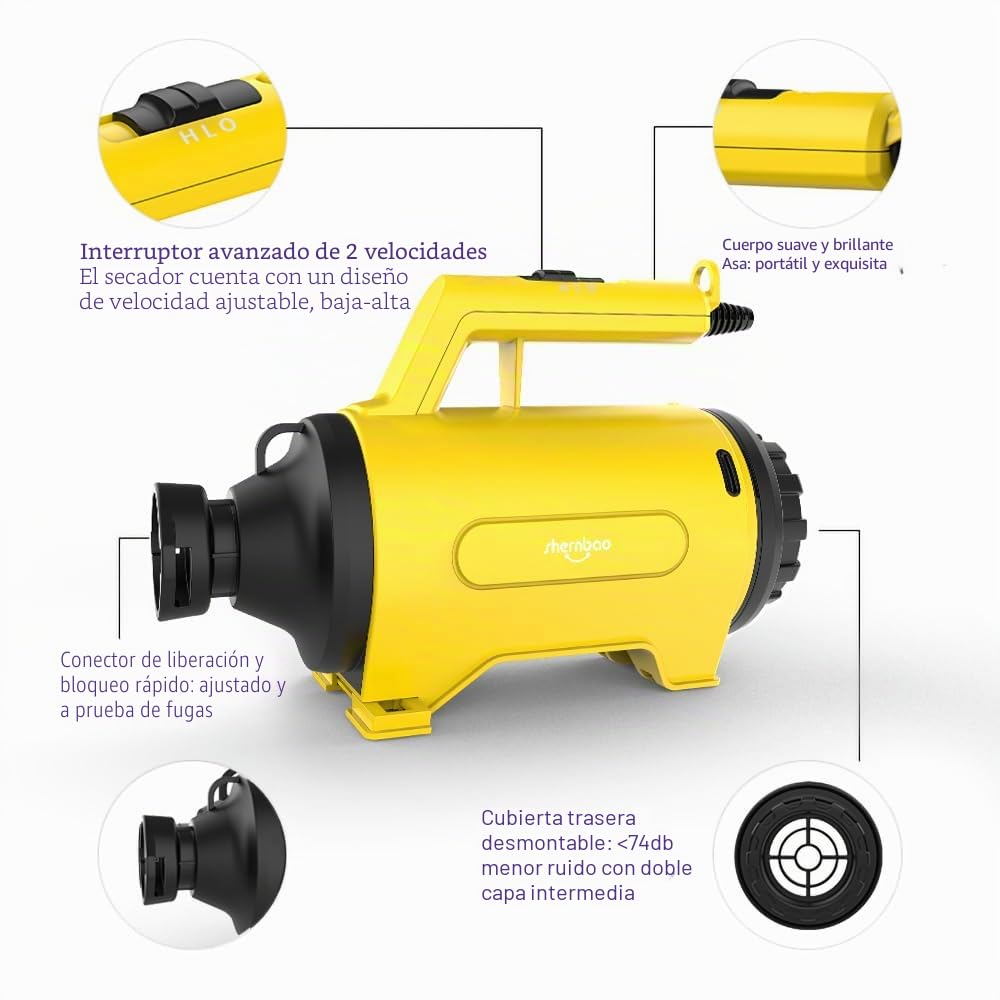 shernbao - Soplador de Aire para Coche, secador, para Motocicleta, purificador de Aire Acondicionado, Tienda y Ventilador Inflable (230 V/1200 W) | Soplador de jardín - Aparato de secado para automóviles (amarillo)