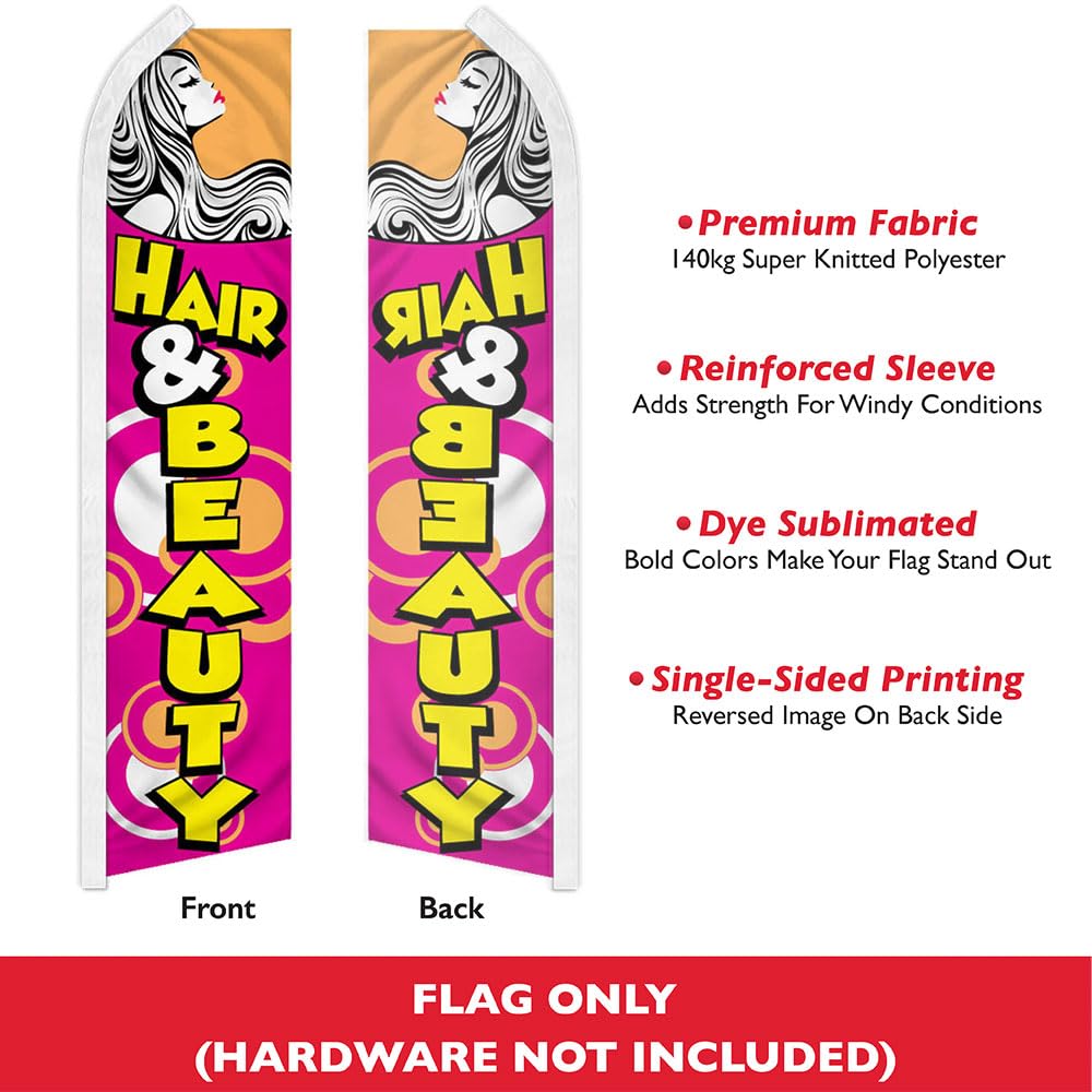Hair & Beauty Swooper Advertising Flag - Perfect for Beauty Supply Stores, Salons, Barber Shops, Nail Salons