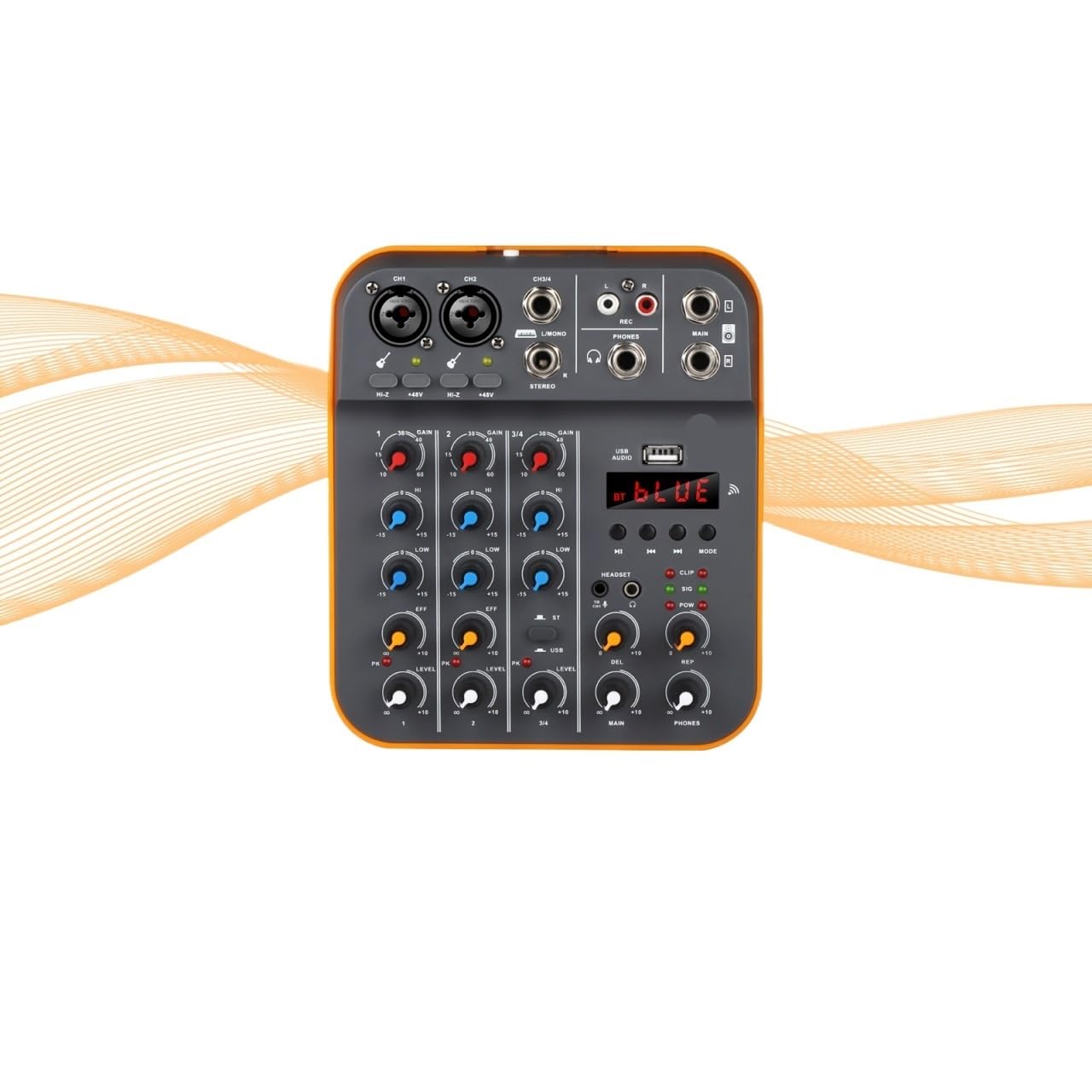 Mikser dźwięku, 4-kanałowy mikser audio DJ konsola miksująca z Bluetooth 5.0 48V Phantom Power do nagrywania na komputerze