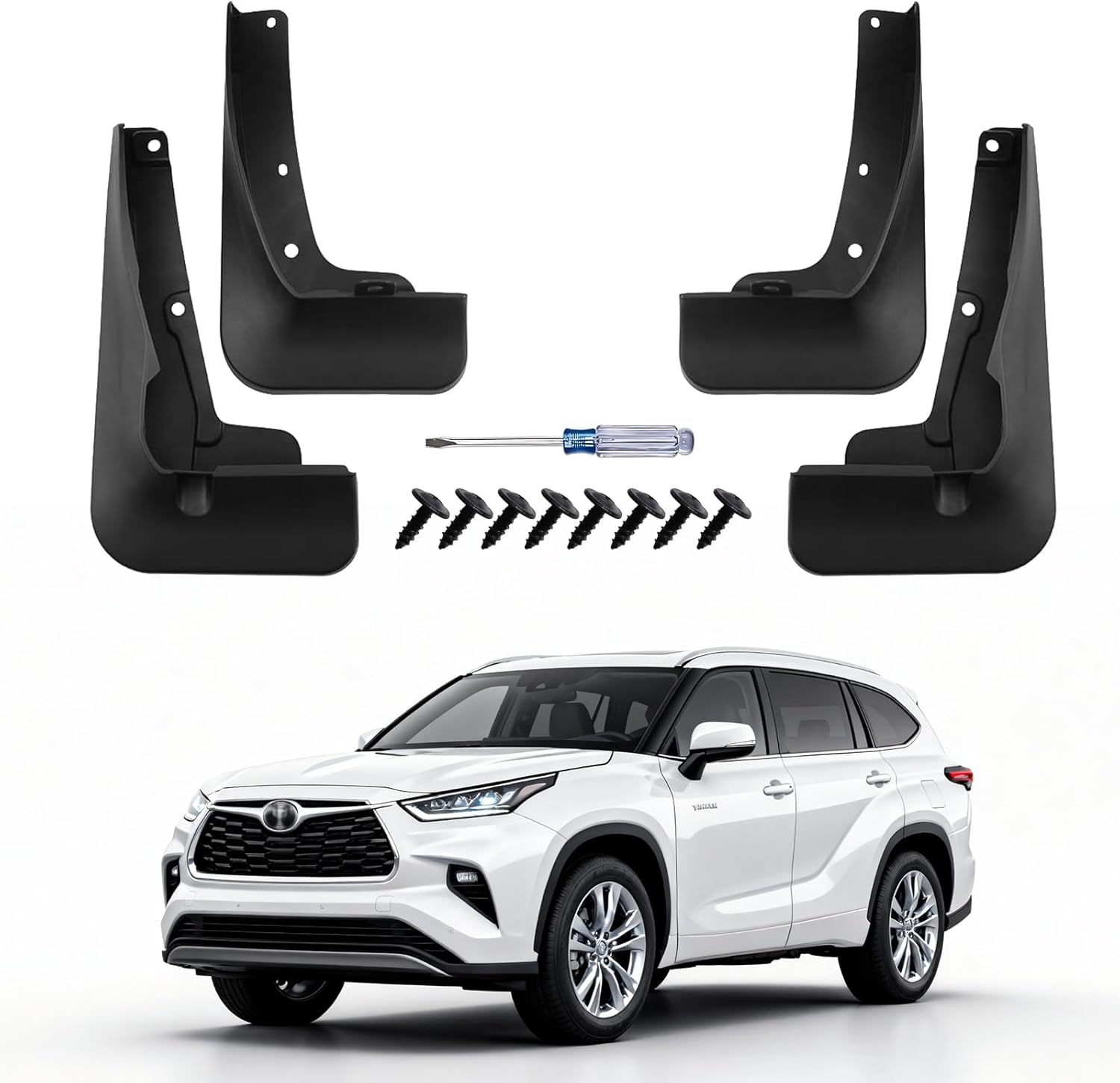 No Drill Mud Flaps for Toyota Highlander 2022-2026, Heavy Duty Front & Rear All-Weather Splash Guards, OEM Style Mud Guards Set for LE/XLE/XSE/Limited/Platinum/Hybrid Models, Not fit Grand Highlander