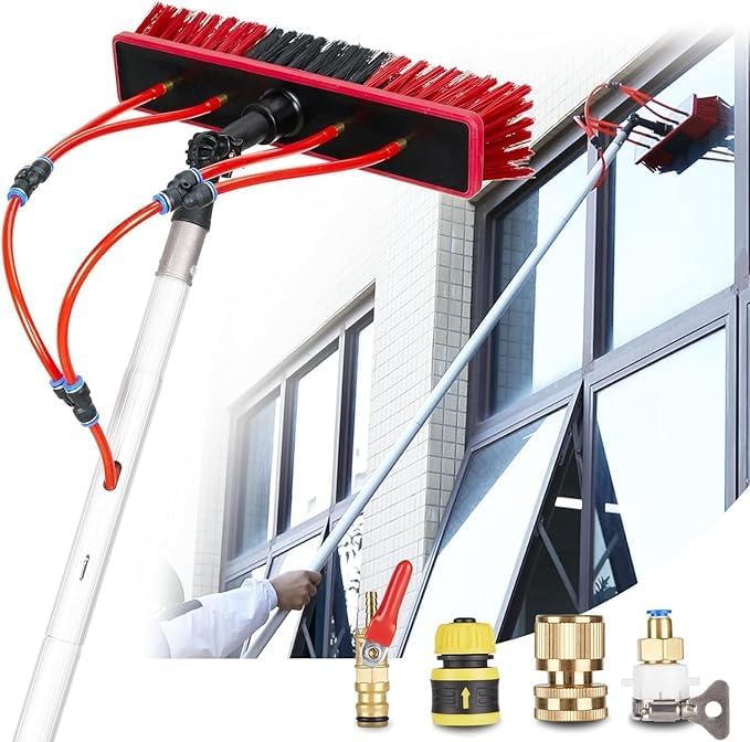 Image of Solar Panels Brush Cleaning Kit 35 FT Adjustable Water Fed Pole 20M Hose & 180 Rotating BrushHead, Washing Equipment Window Cleaner Tool for Solar Panel Roof Car