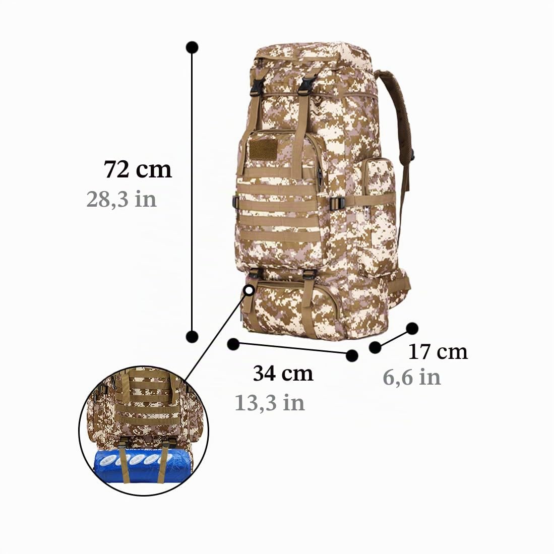 Sac à dos tactique militaire 80L sac d'assaut de l'armée de grande capacité sac à dos d'activité de plein air…