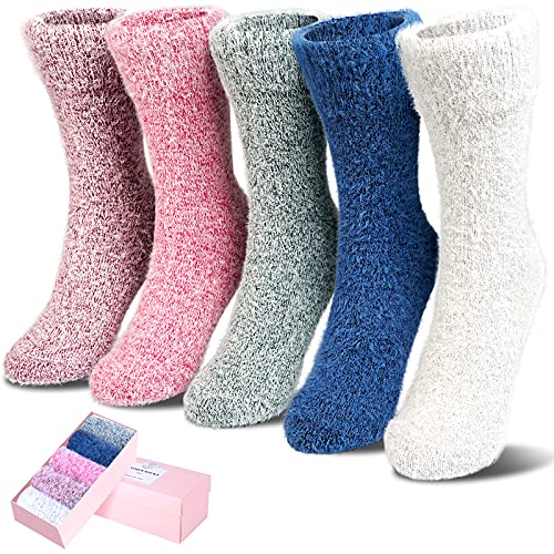 Image of ICEIVY Socks Women, Soft Knit Wool Winter Thick Warm Cabin Fuzzy Crew Women Socks 5 Pack