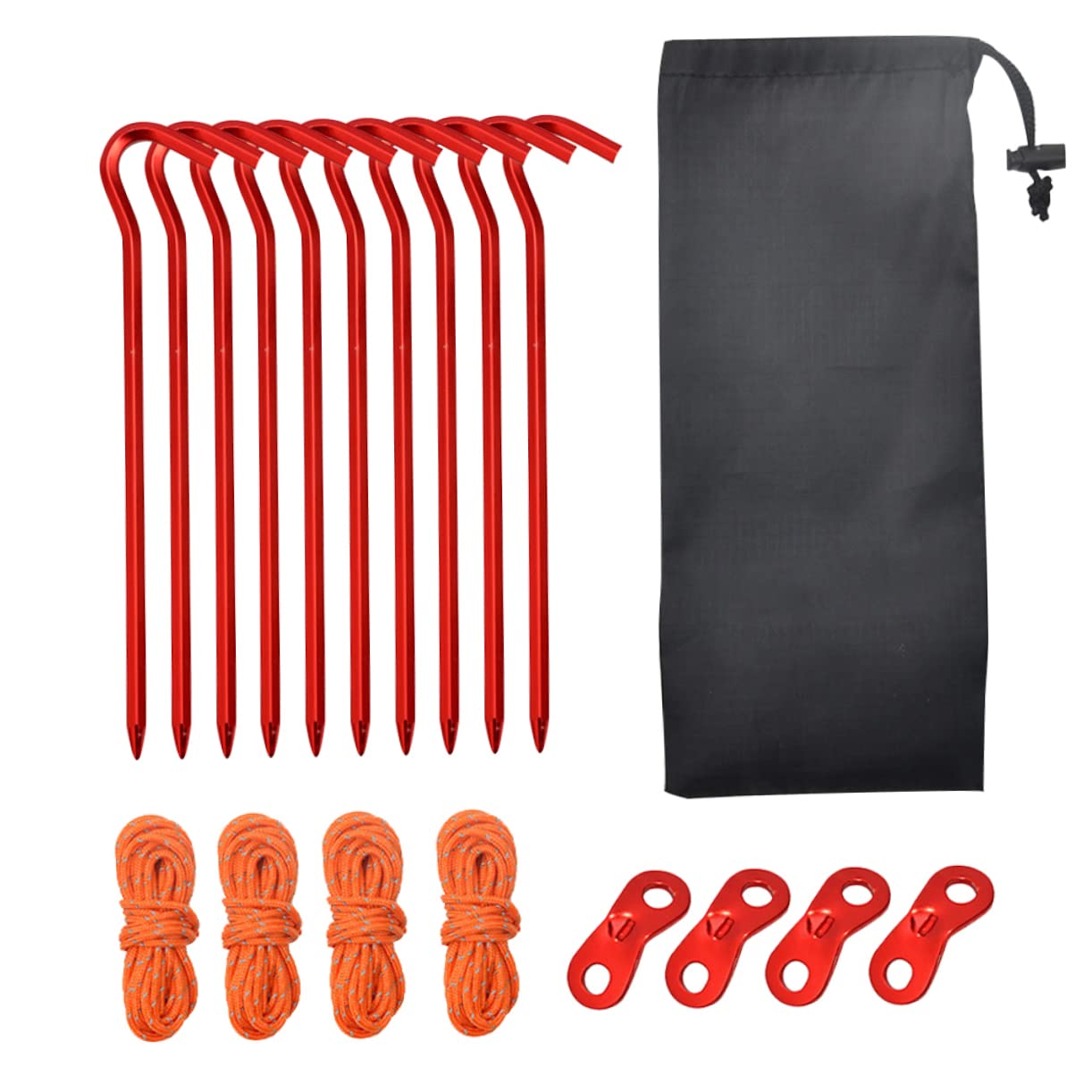 OSOLADY 1 Set Professional Tent Pegs Durable Stakes with Wind Ropes Buckles for Outdoor Camping Hiking and Picnics Sturdy Reusable Easy Installation Convenient Storage Bag