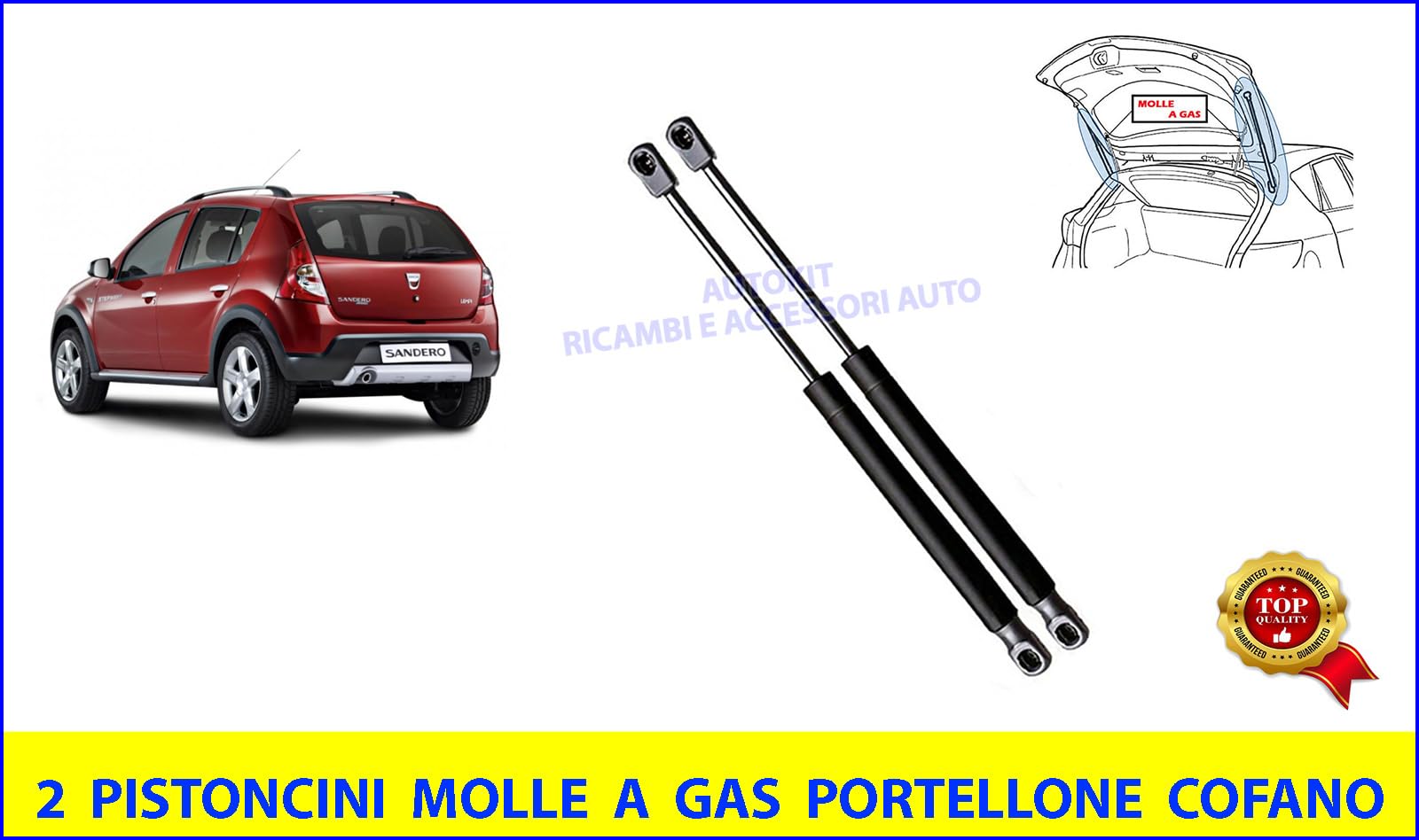 2 Pistoncini Ammortizzatori Cofano Bagagliaio Posteriore Portellone Baule Molle a Gas Specifiche per Sandero I° prodotte dal dal 2008 al 2012 - MG460