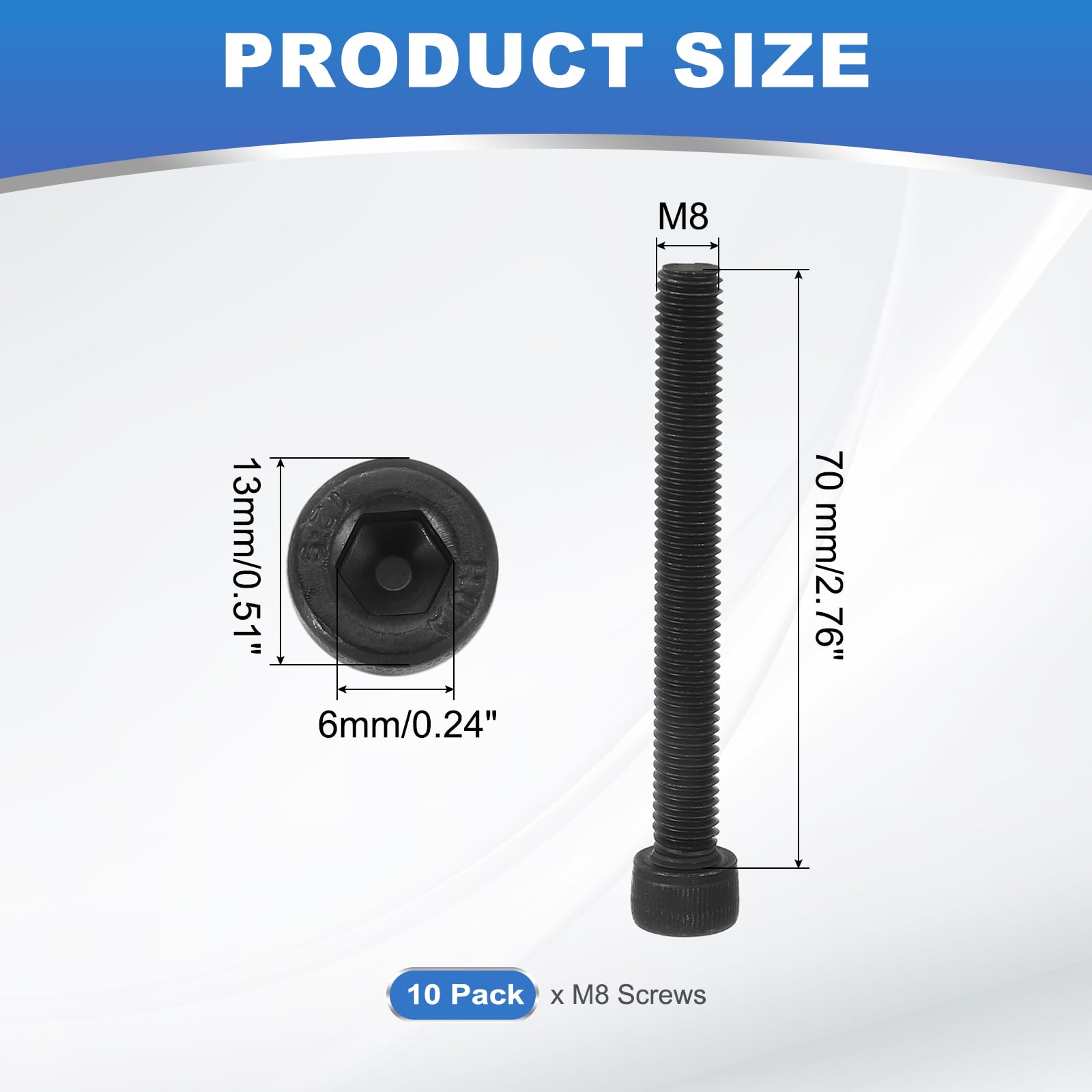 PATIKIL M8 x 70mm Hex Socket Head Screws Cap Bolt - Image 2
