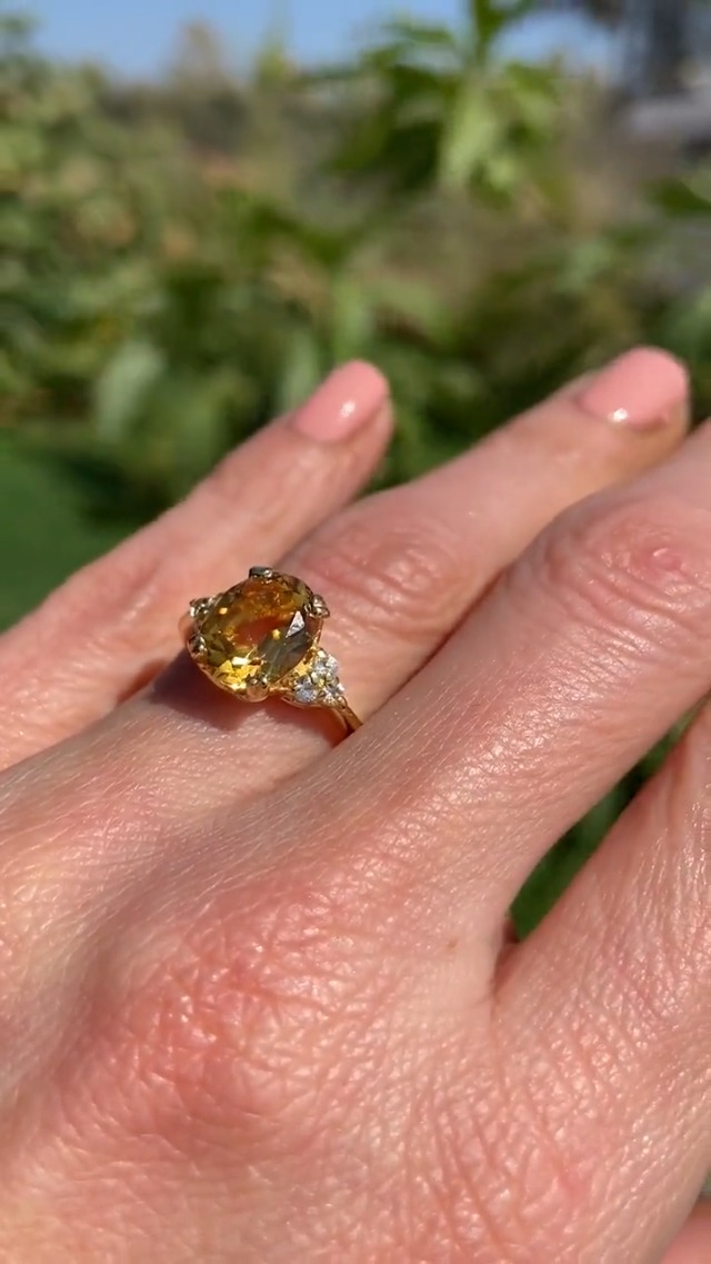 Modern 10k Yellow Gold Citrine Solitaire Ring - November Birthstone, Genuine Oval Citrine, Handcrafted In USA (Size 11.75)