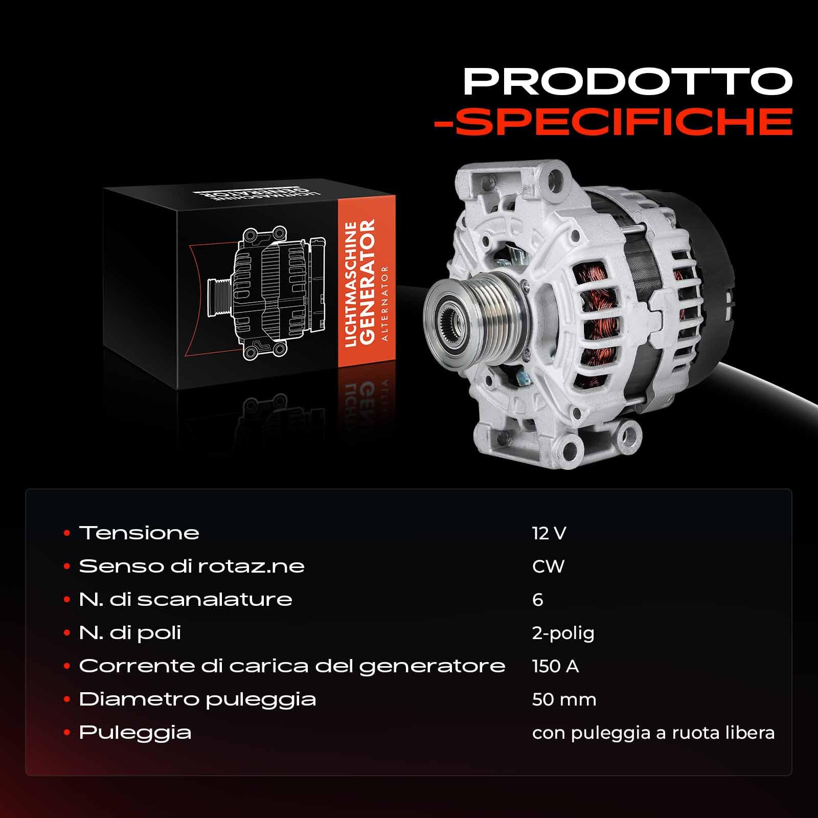 Frankberg Alternatore 12V 150A con puleggia a ruota libera 0125711011 | Compatibile con: M.i.n.i R.o.a.d.s.t.e.r R59, M.i.n.i Clubman R55, M.i.n.i R56, M.i.n.i Paceman R61, M.i.n.i Cabrio R57