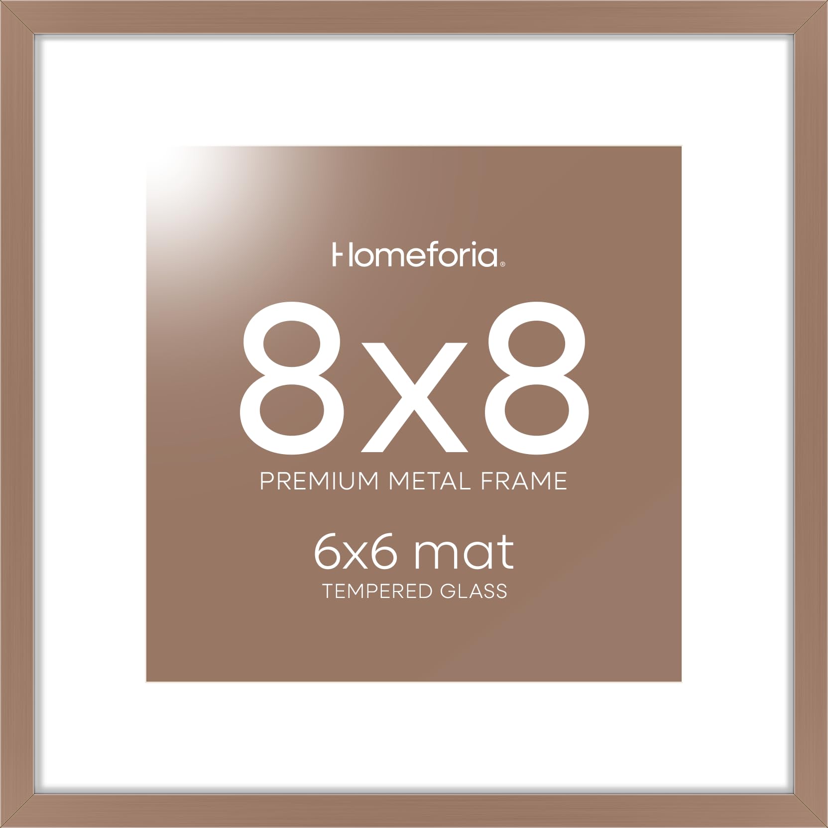 Homeforia 8x8 Mocha Picture Frame, High-End Metal, 6x6 Mat, Glass | High End Aluminum, Tempered Glass, Acid-Free 6x6 Removable Mat, 8x8 in Edge-to-Edge Display 8x8, Wall Kit, Set Of 2