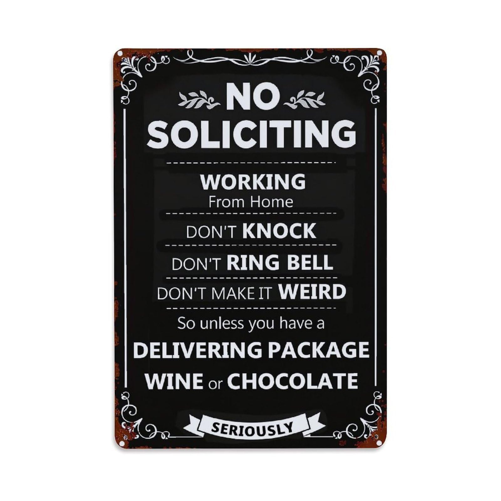 Jdyaojiesheng Vintage No Soliciting Working From Home Tin Sign Retro Metal Wall Decor Metal Poster, Home Bar Garage Farmhouse Cafe Wall Art Decoration 8X12inches