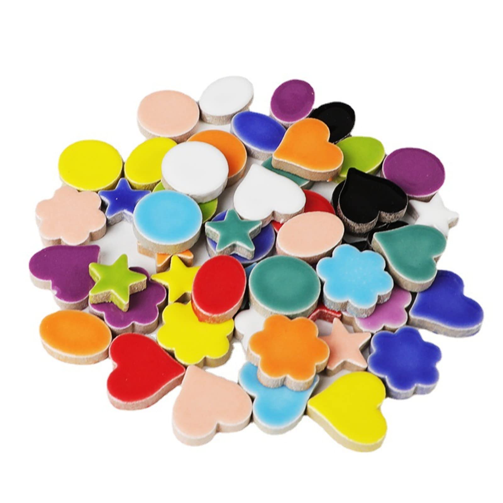 500g/1.1lb Random Color Irregular Ceramics Mosaic Tiles,DIY Making Creative Ceramic Mosaic Tiles for DIY Craft Plates Flowerpots Vases Cups Mosaic Making Supplies (Flowers+Round+Heart+Pentagram+Oval)