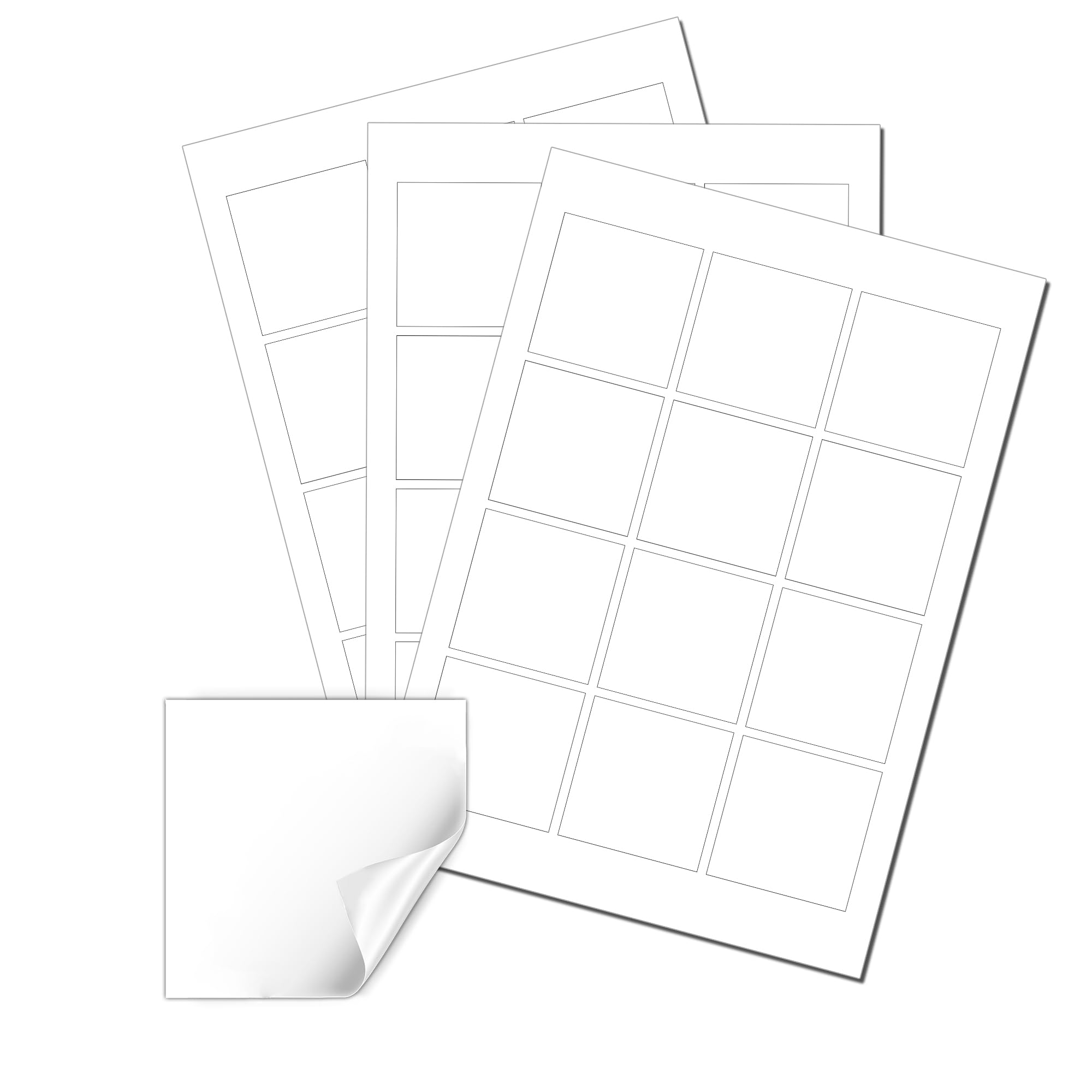 Blank 60mm Square Labels - 12 Per Sheet, 10 Sheets - Matt White Self-Adhesive Stickers, Printable with Laser or Inkjet Printer