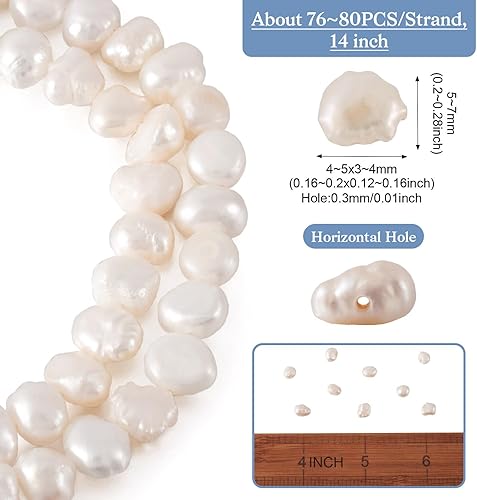 Miniatura 3 de Beadthoven - 140 unidades de 2 hebras de perlas de agua dulce cultivadas naturales de 4 a 0.197 in, perlas blancas sueltas para manualidades,