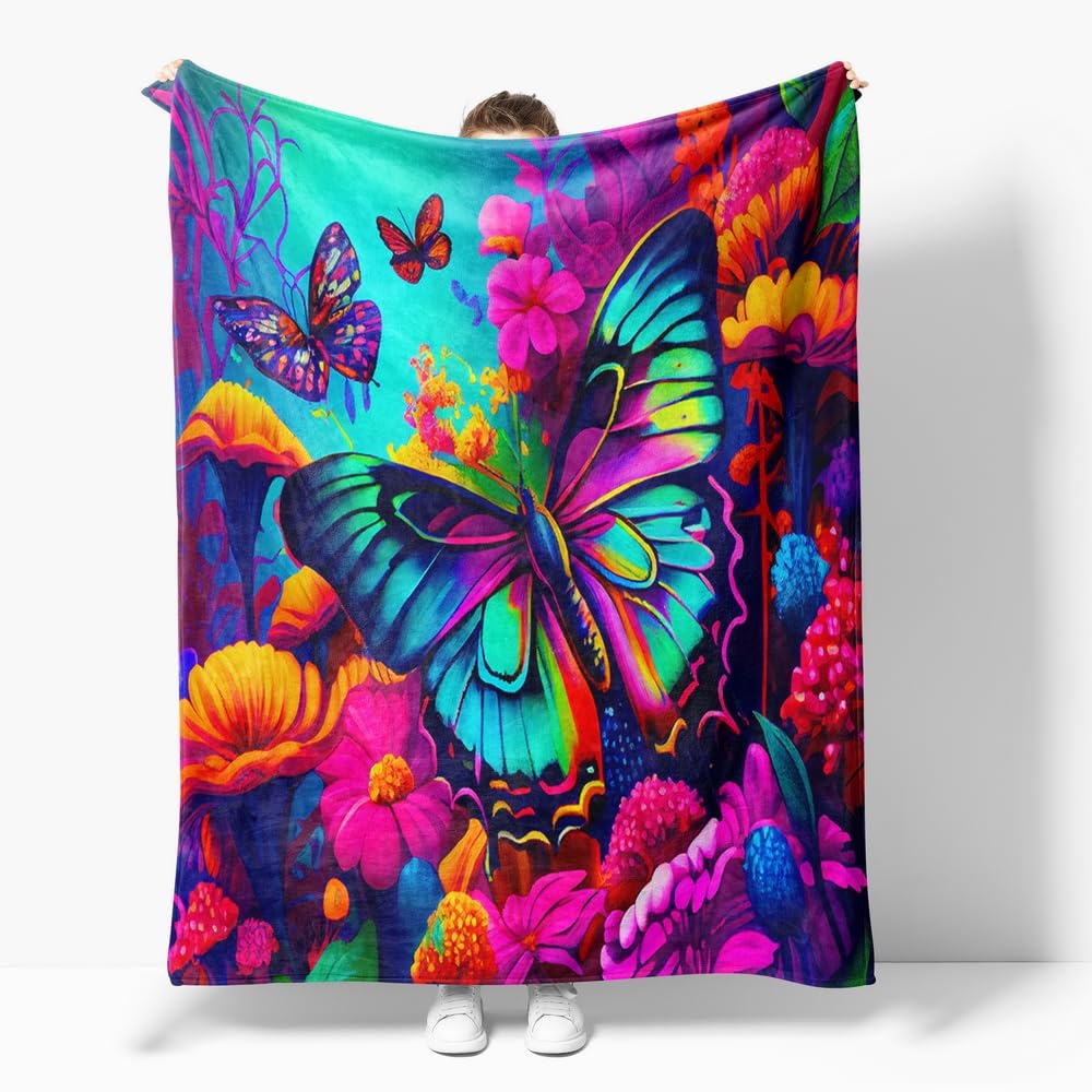 Reateforin Butterfly Gifts for Women - Pink Rainbow Flying Butterfly Throw Blanket, Plush Fleece Blanket for Bed & Couch, Warm Throws for Kids & Adults - 60"x80" — image 1