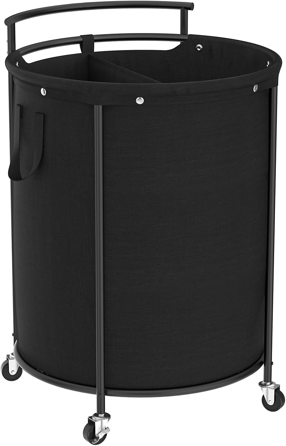 Chrislley 200L Laundry Basket with Wheels,2 section Rolling Laundry Hamper with Removable Bag,Round Laundry Cart with Steel Frame and Handle,Large Dirty Clothes Hamper for Laundry Room,Bedroom(Black) 200L(23.6 x 23.6 x 34.8 Inches) Black