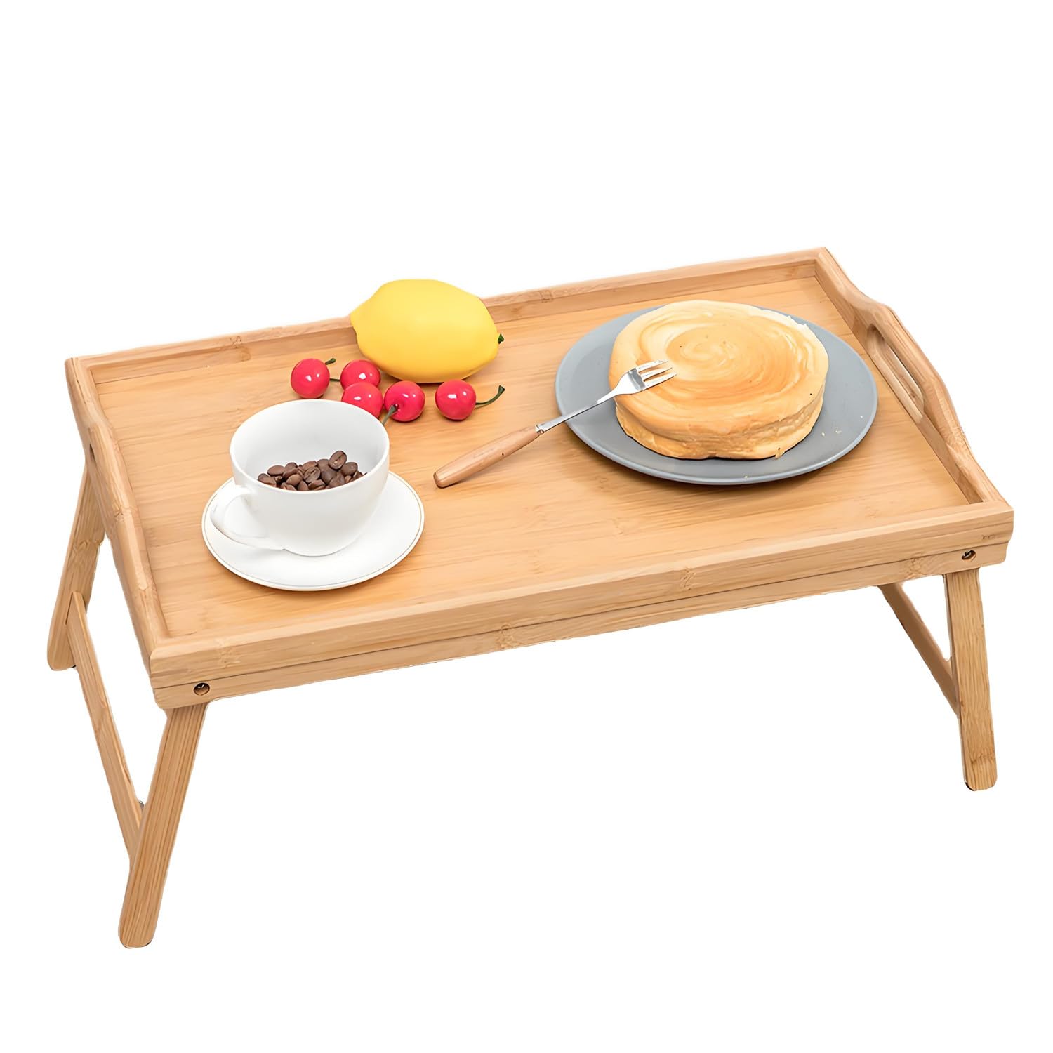 Betttablett Bambus, Klappbaren Serviertablett für Frühstück mit Griffen, Multifunktionaler Frühstückstisch für Bett, Sofa & Boden, Ideal für Frühstück, Arbeiten, Lesen & Entertainment.