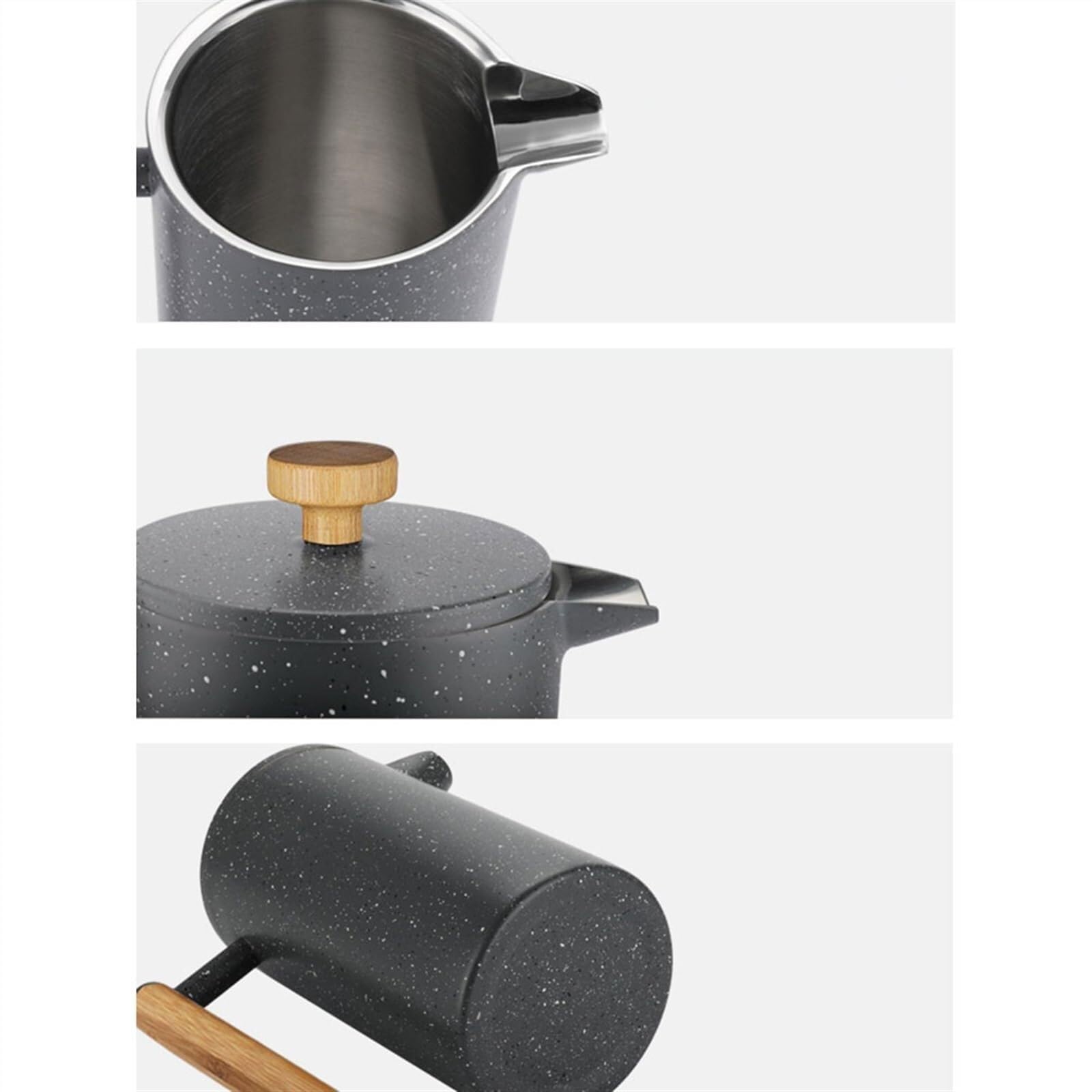 1000 ml French Press dzbanek do kawy, ręcznie zaparzony, ze stali nierdzewnej, drewniany uchwyt, spieniacz do mleka, do użytku domowego i kawowego (Gris) (biały, 350 ml) (czarny, 350 ml)