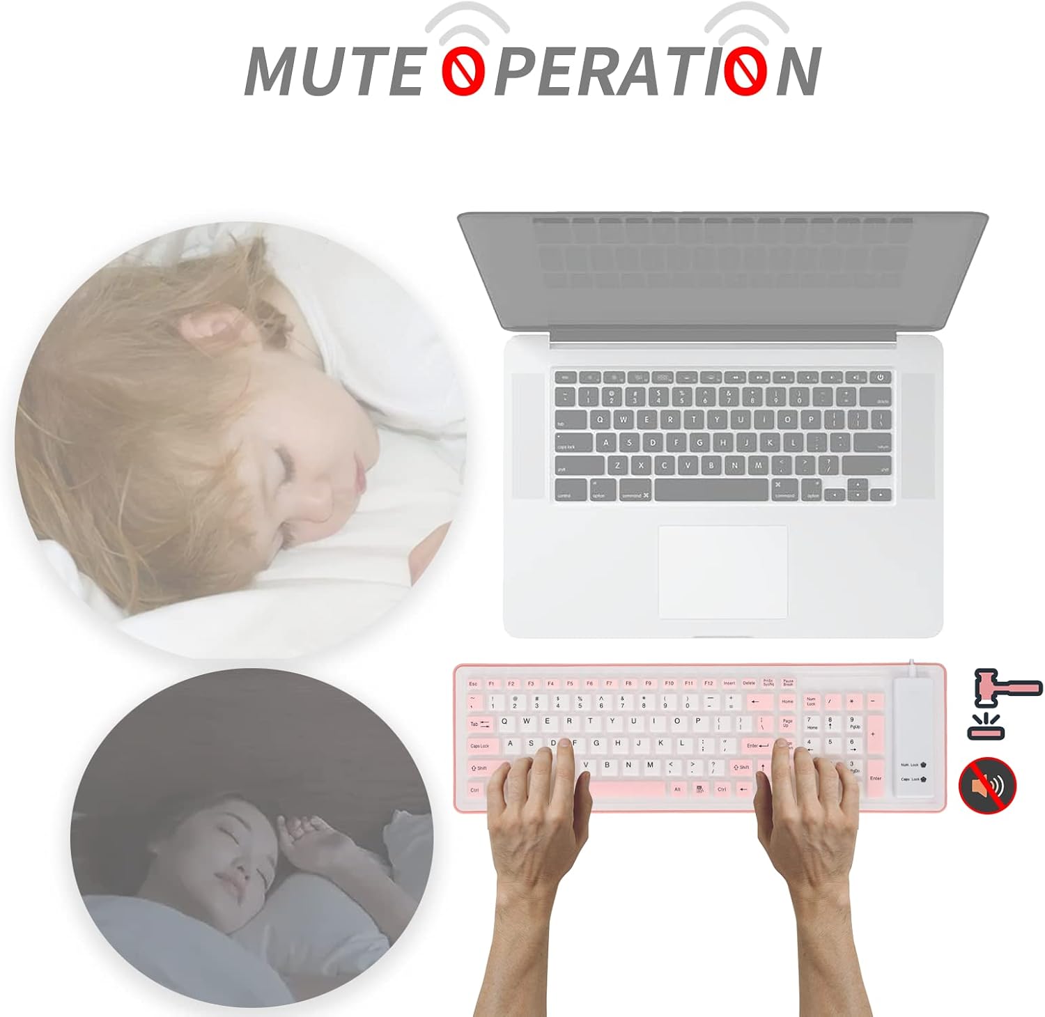 Sanpyl 103 Keys Foldable Silicone Keyboard, USB Wired Mute Fadeless Soft Rollup Keyboard, Lightweight Portable Travel Laptop Keyboard, for PC Laptop