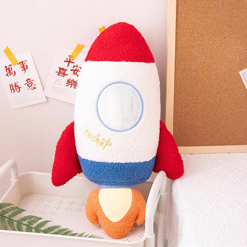 NatureMan Cuscini astronauti in peluche, decorazione per la stanza a tema spaziale, per ragazzi, ragazze, feste di compleanno, (razzo)