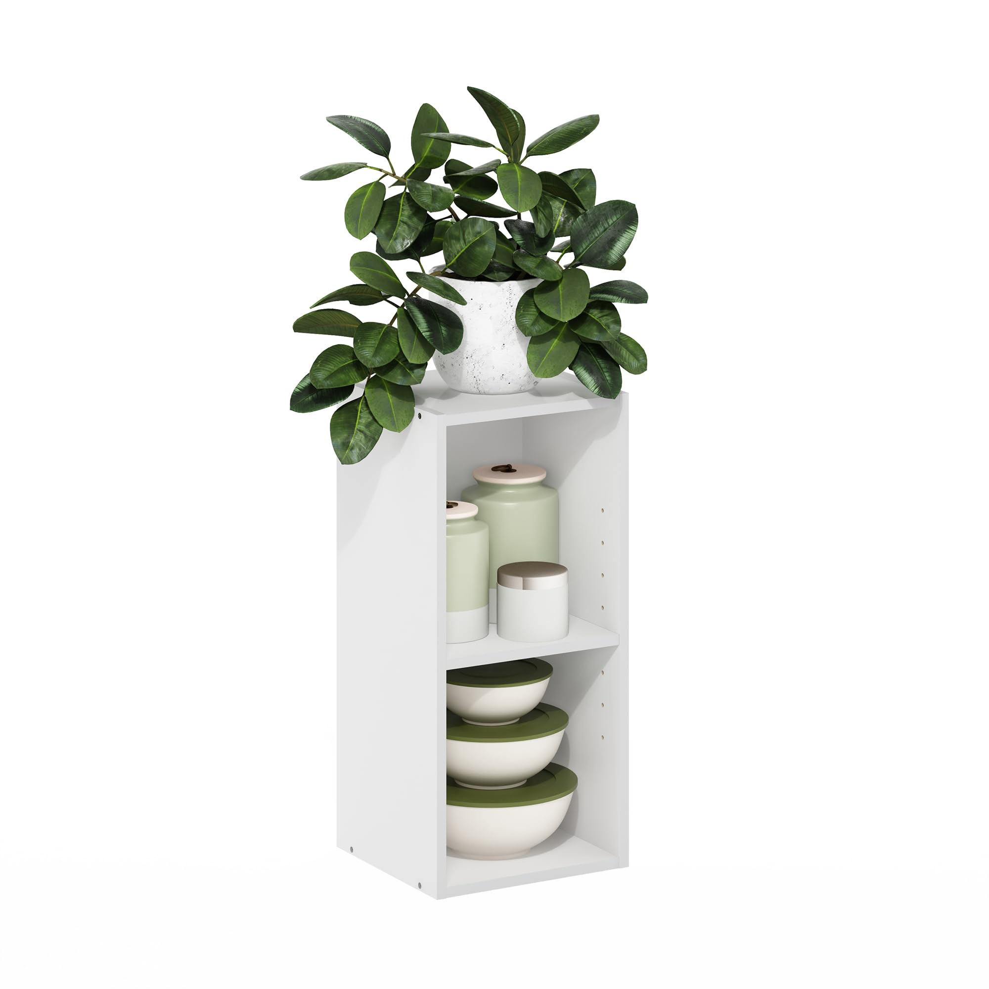 Furinno Fulda Book Shelf, 2-Tier Modern Narrow Bookshelf, 10-in Width Bookcase, 9.3" x 9.8" x 21.2", for Living Room, Bedroom, Home Office, White