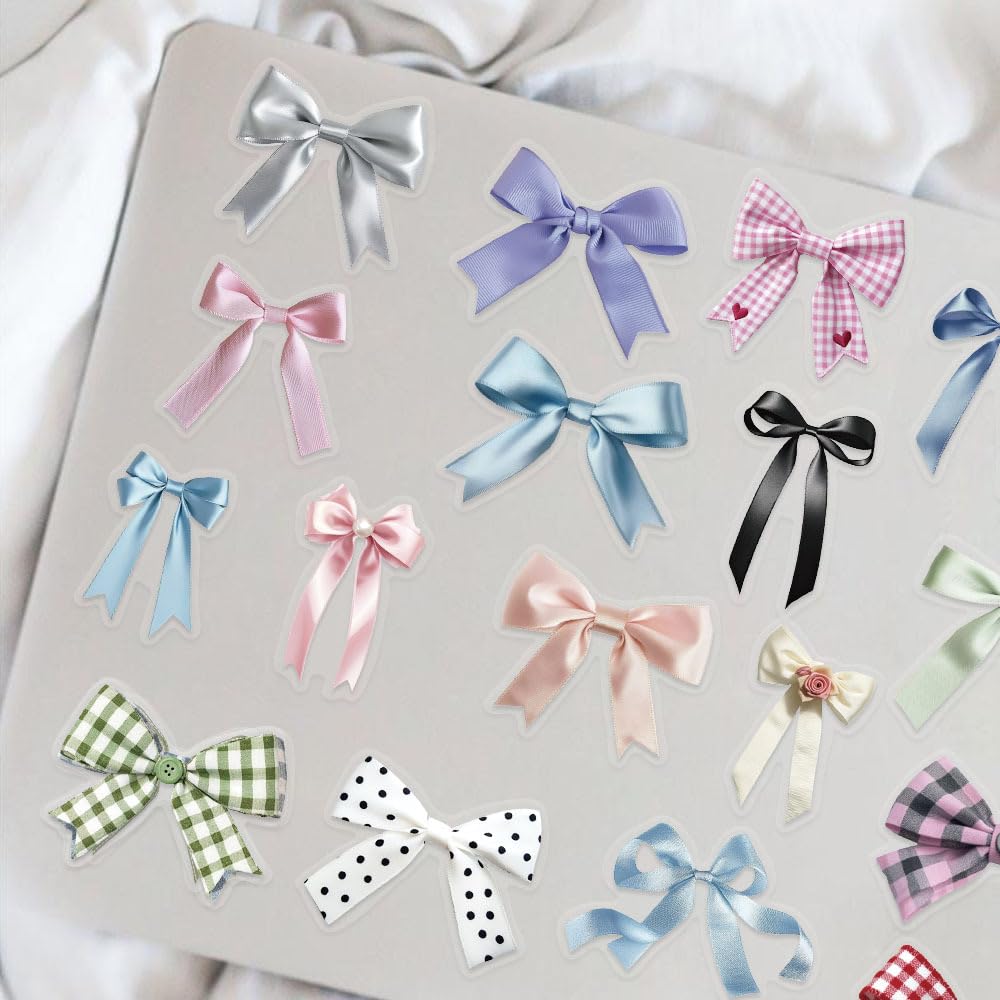 50PCS Transparent Bows Aesthetic Stickers for Girls Vinyl Waterproof Bows Sticker for Water Bottle Laptop Scrapbook Journal,Gifts for Kids Teens Women Vintage Bow-Knot Stickers - Image 3