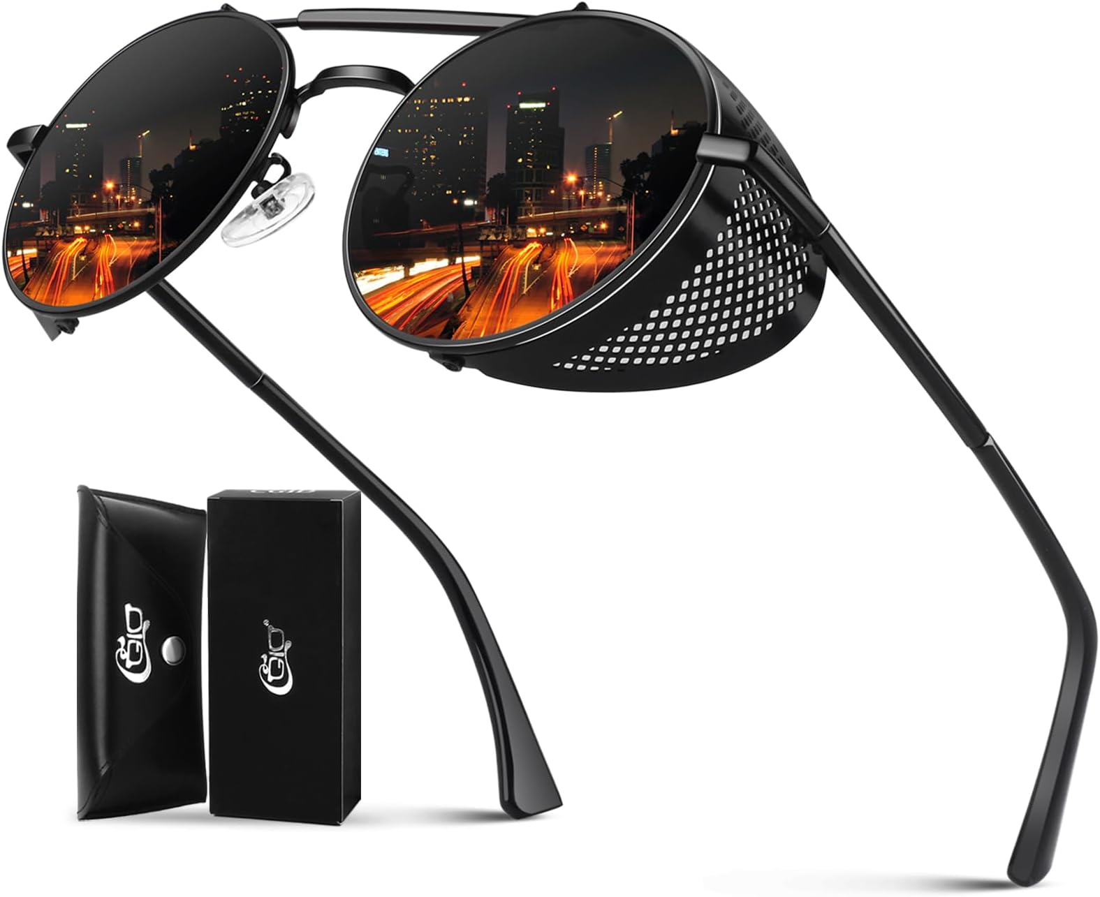 E72 Retro Steampunk Style Inspired Round Metal Circle Polarized Sunglasses for Women Men