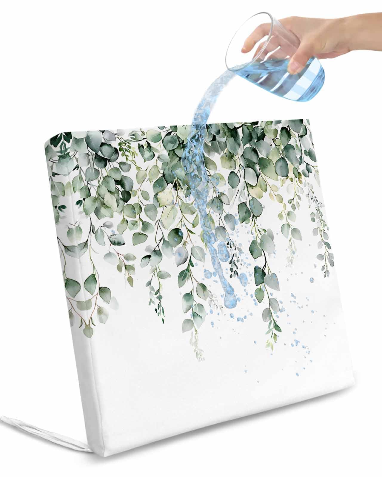 Hokiten Retro Eucalyptus Leaves Outdoor Cushion Chair Cover Set of 4 - Waterproof Couch Seat Covers, Rustic Pastoral Botanical Patio Furniture Protector Cushions Slipcovers for Sofa/RV, 20