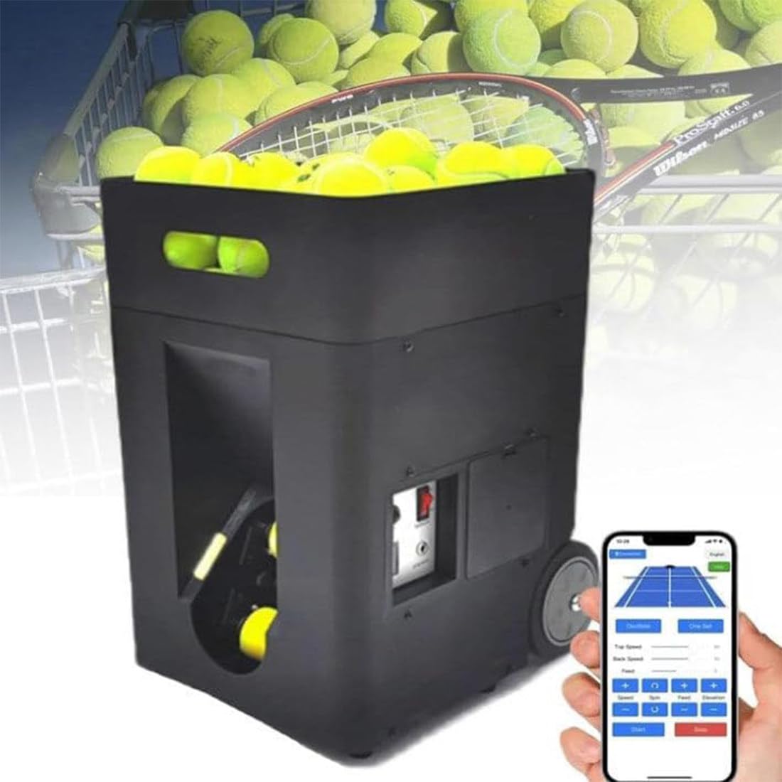 Lanzador automático portátil de pelotas de tenis con control remoto y aplicación, máquina de servir en ángulo ajustable para entrenamiento de tenis