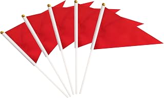 25 Pack Red Pennant Flags Small Mini Hand Held Solid Color Pennant On Sticks Flags,Party Events Celebration,School,Grand Opening,Kids Birthday,Sports Clubs,Flower Pot (Red)