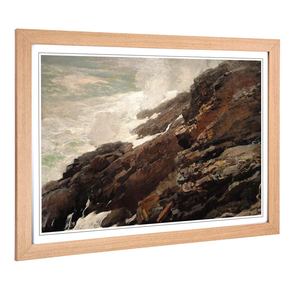 Big Box Art Framed Print of Winslow Homer High Cliff Coast Maine Design | Wall Art Picture | Home Decor for Kitchen, Living Room, Bedroom, Hallway, Oak, A2 / 24.5x18 Inch / 62x45cm