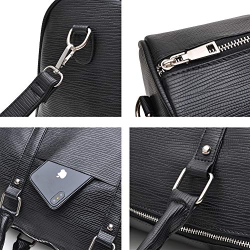 Weekend Bag Women Duffle bags Cute Faux Leather Travel Totes Waterprooh for Carry On and Mammy Hospital Overnight,Medium (Black)